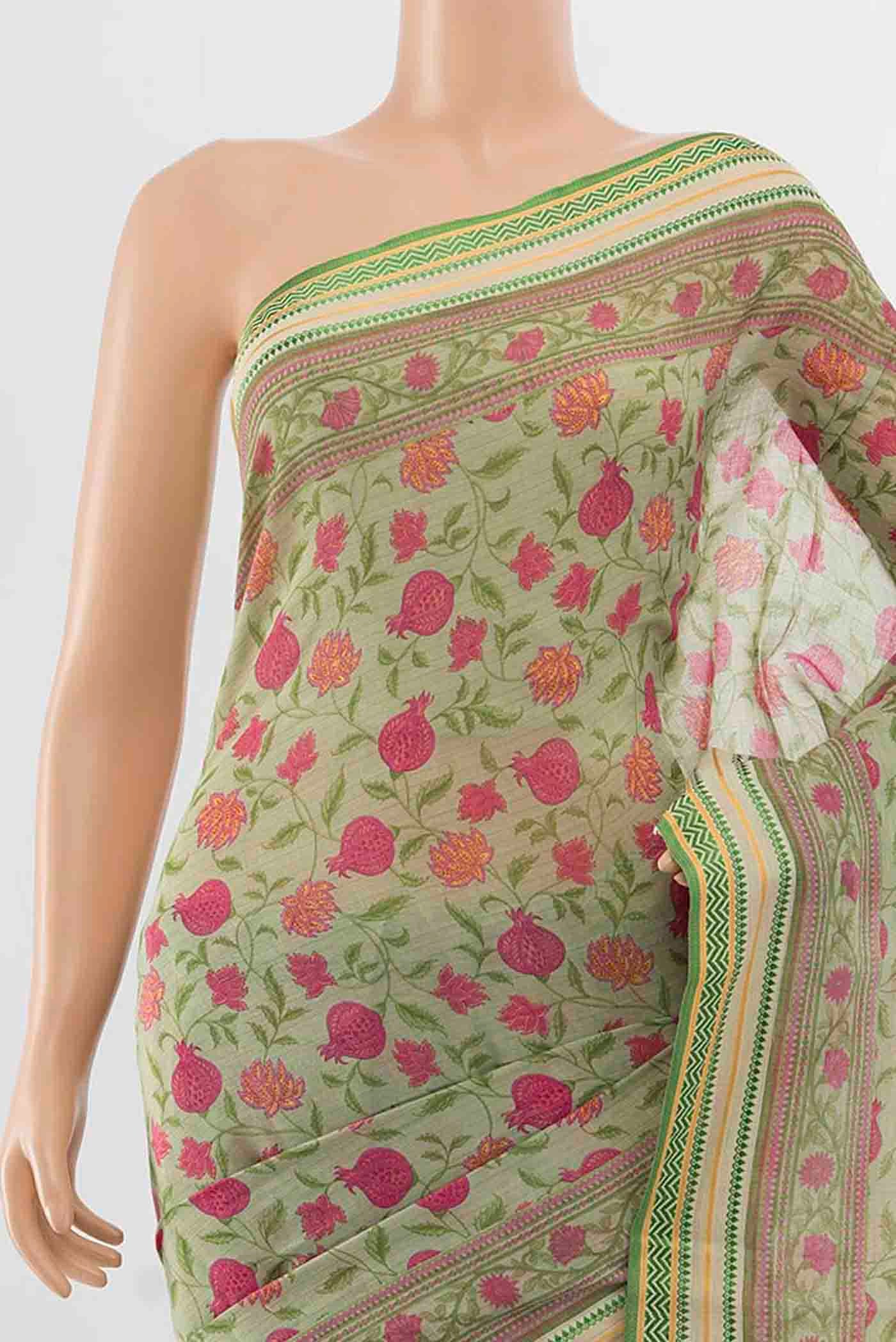 Pista Green Maheshwari Silk Saree - Image 2