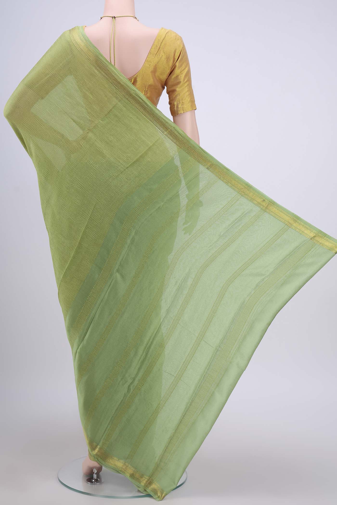 Pista Green Mysore Chiffon Saree - Image 3