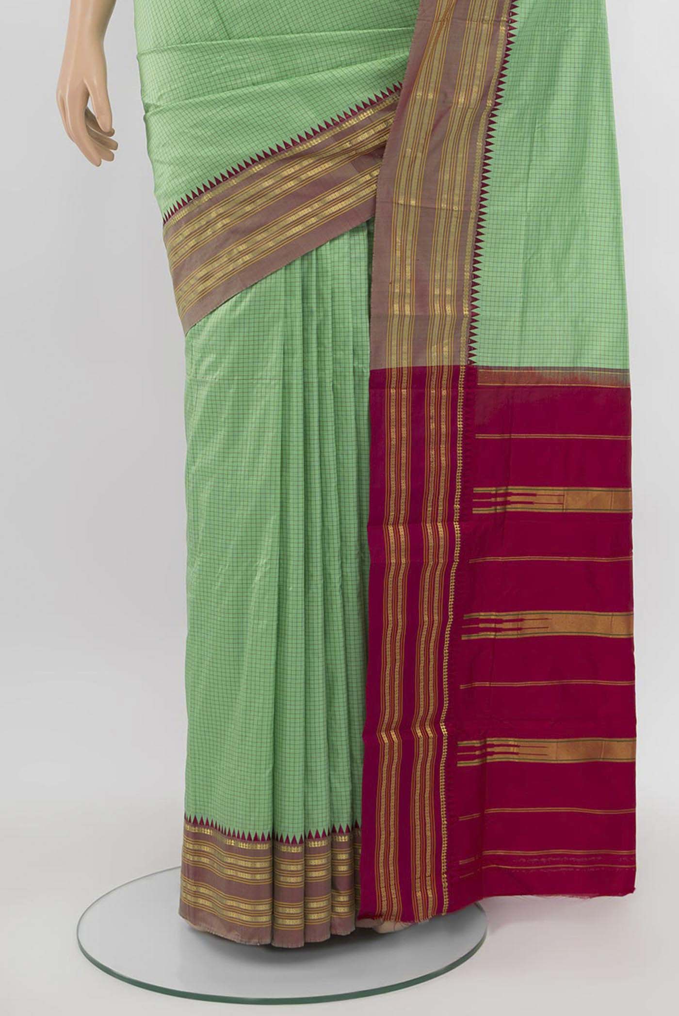 Pista Green Narayanpet Silk Saree - Image 3