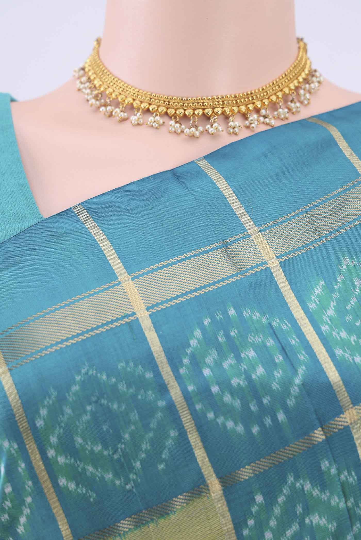 Pista Green Pochampally Silk Saree - Image 2