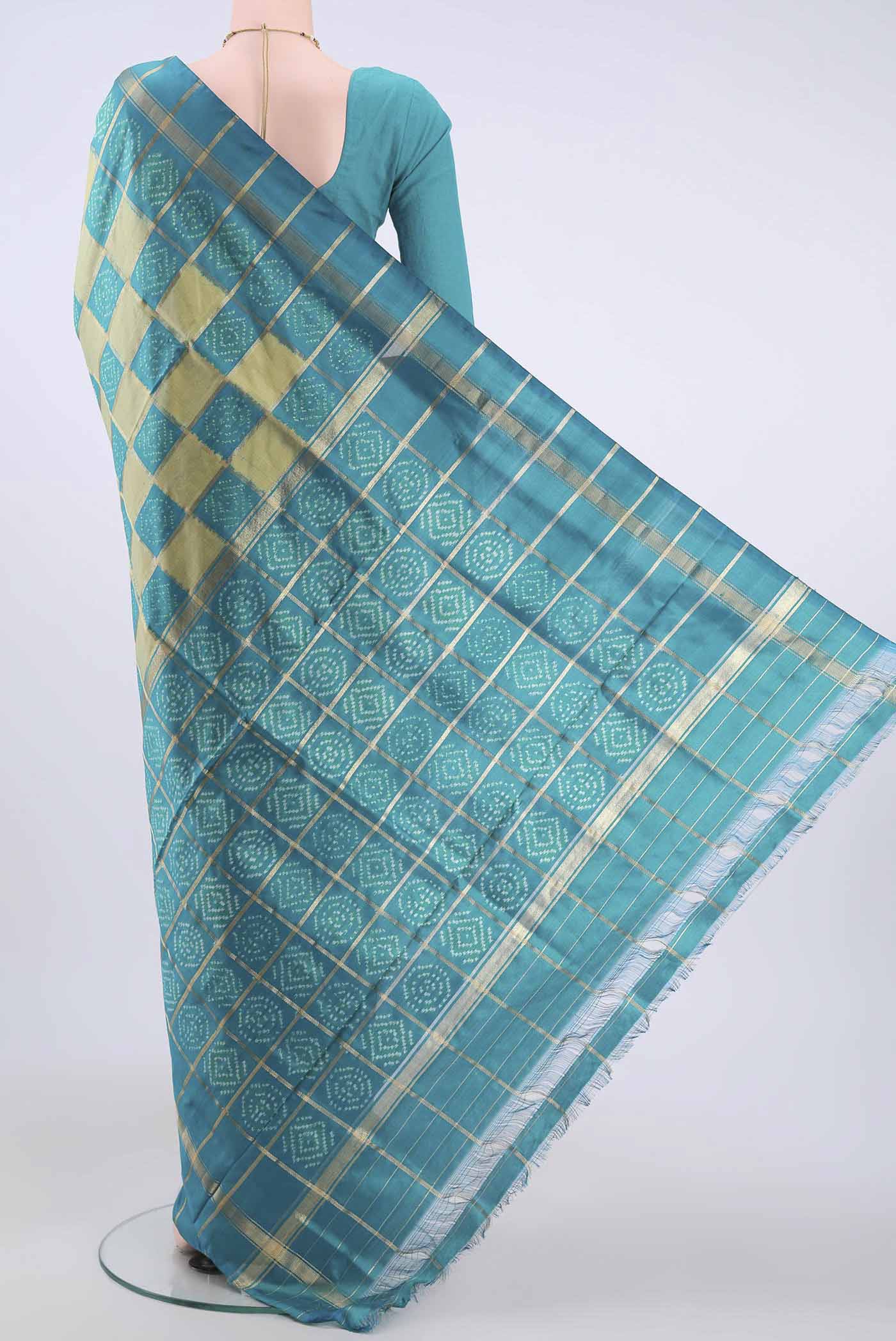Pista Green Pochampally Silk Saree - Image 3