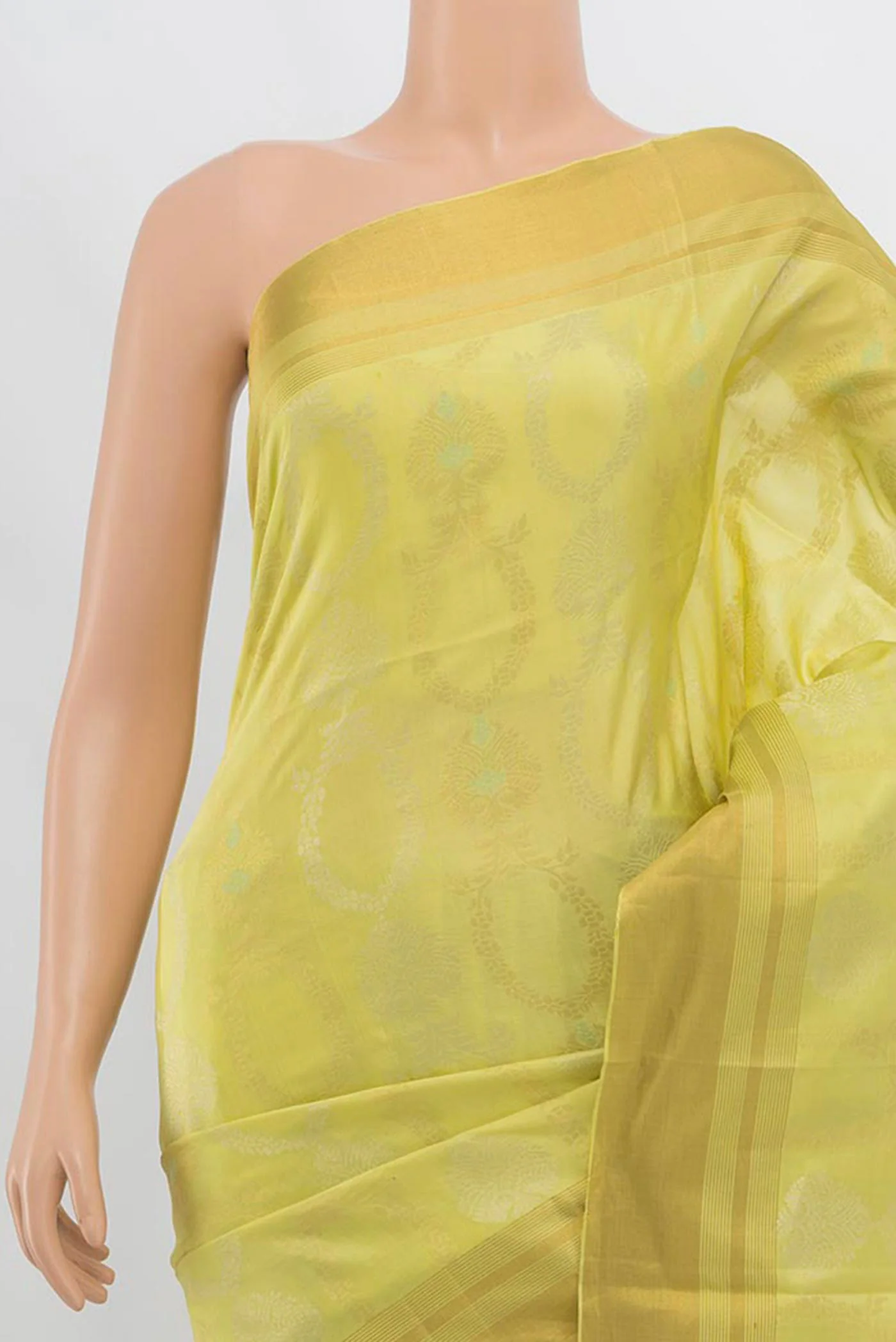 Lemon Yellow Soft Silk Saree - Image 2