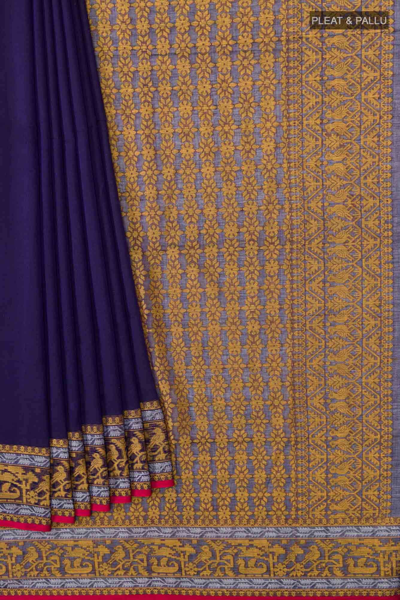 Priyambada-Navy Blue Bengal Cotton Saree - Image 2