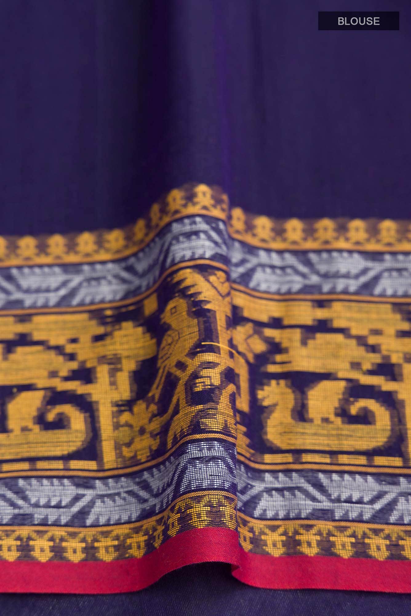 Priyambada-Navy Blue Bengal Cotton Saree - Image 6
