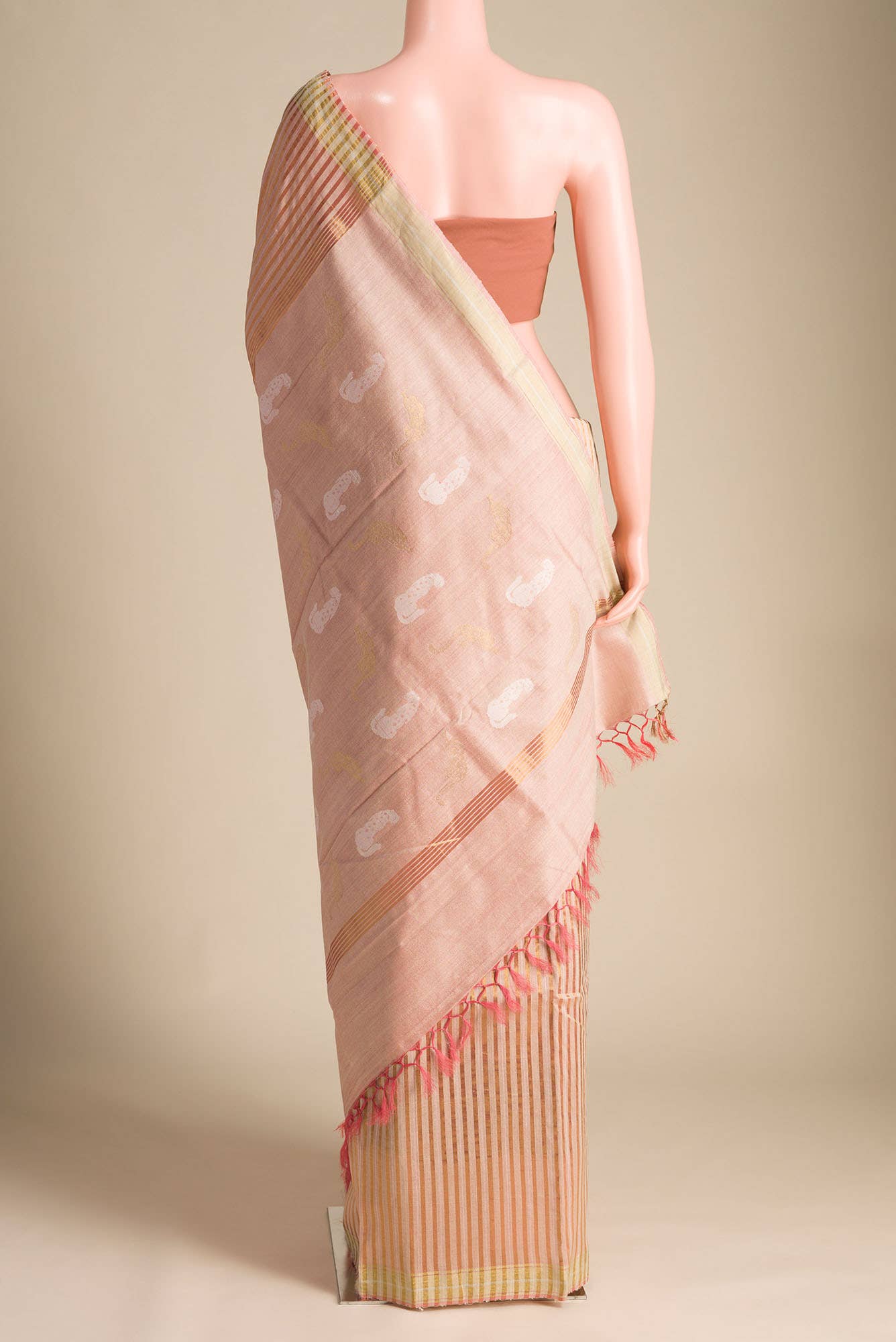 Prowl and Prance-Peach Tussar Silk Saree - Image 4