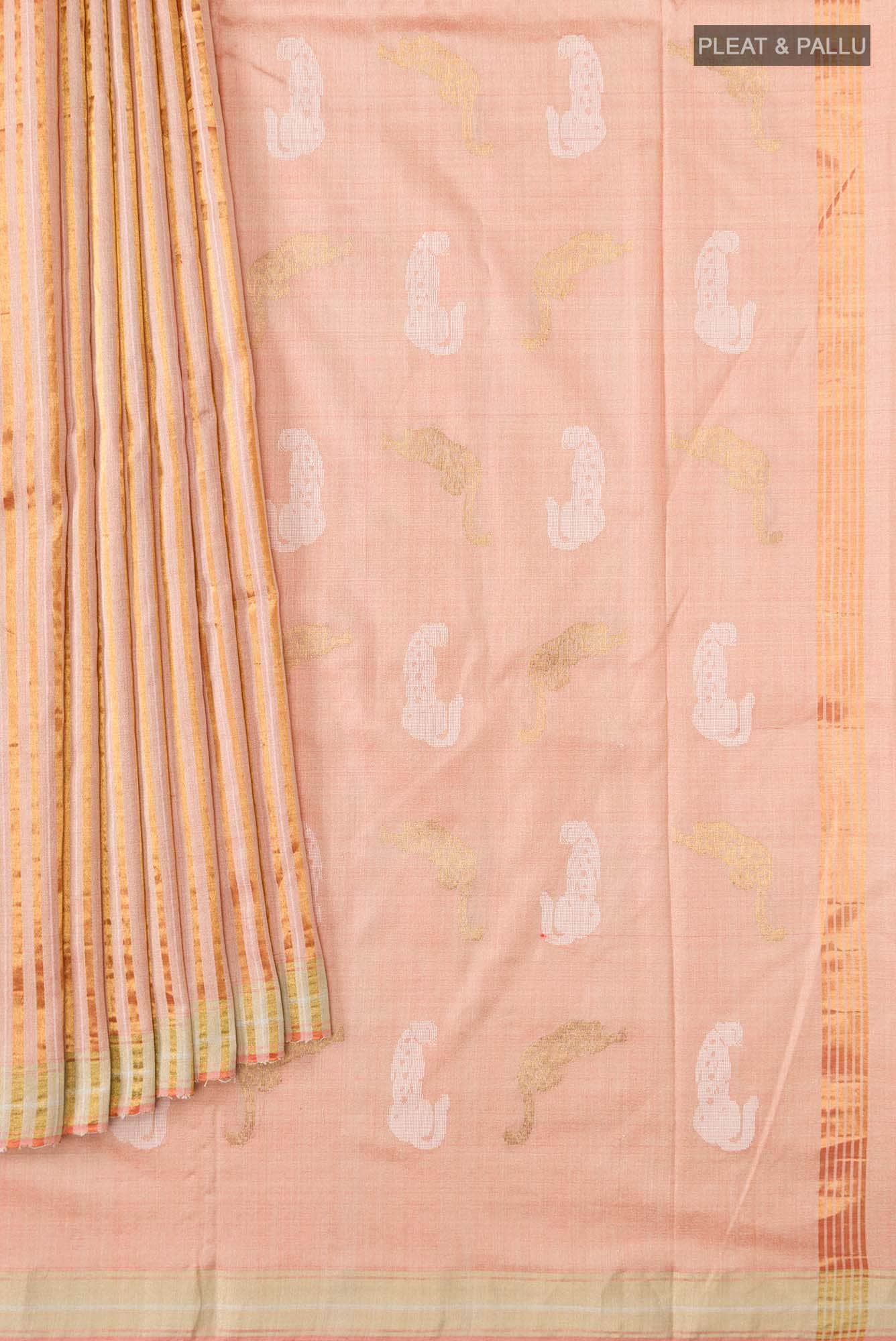 Prowl and Prance-Peach Tussar Silk Saree - Image 6