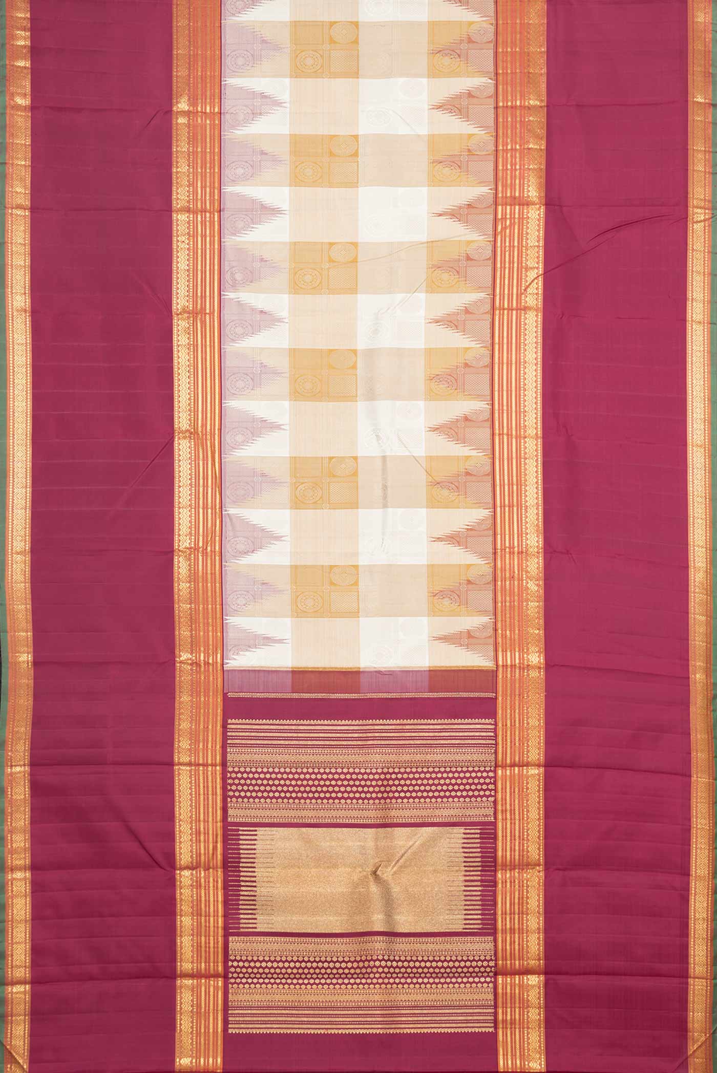 Pure Silk Pure Zari Beige Dual Tone Kanjivaram Saree - Image 6