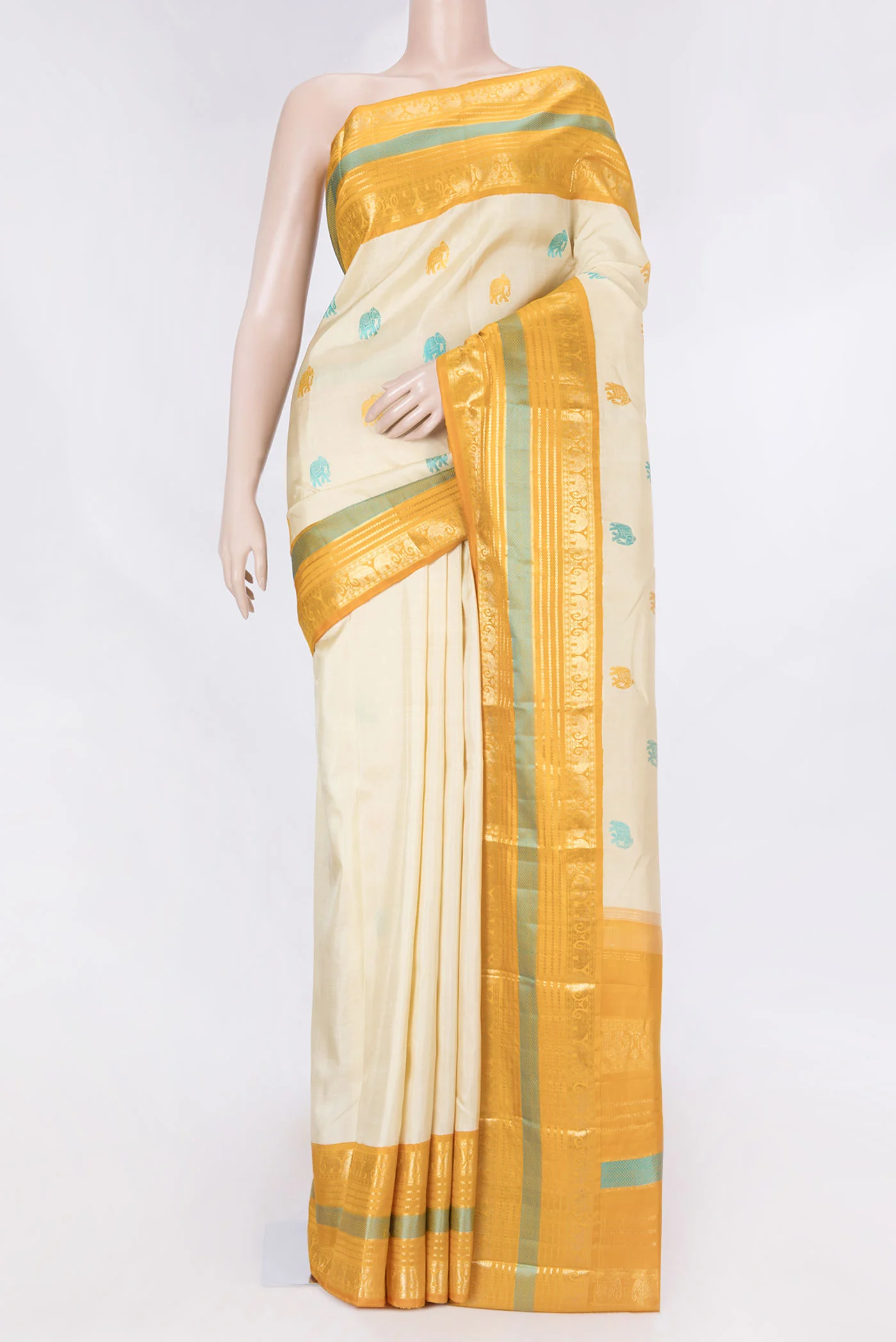 Pure Silk Pure Zari Beige Dual Tone Kanjivaram Saree