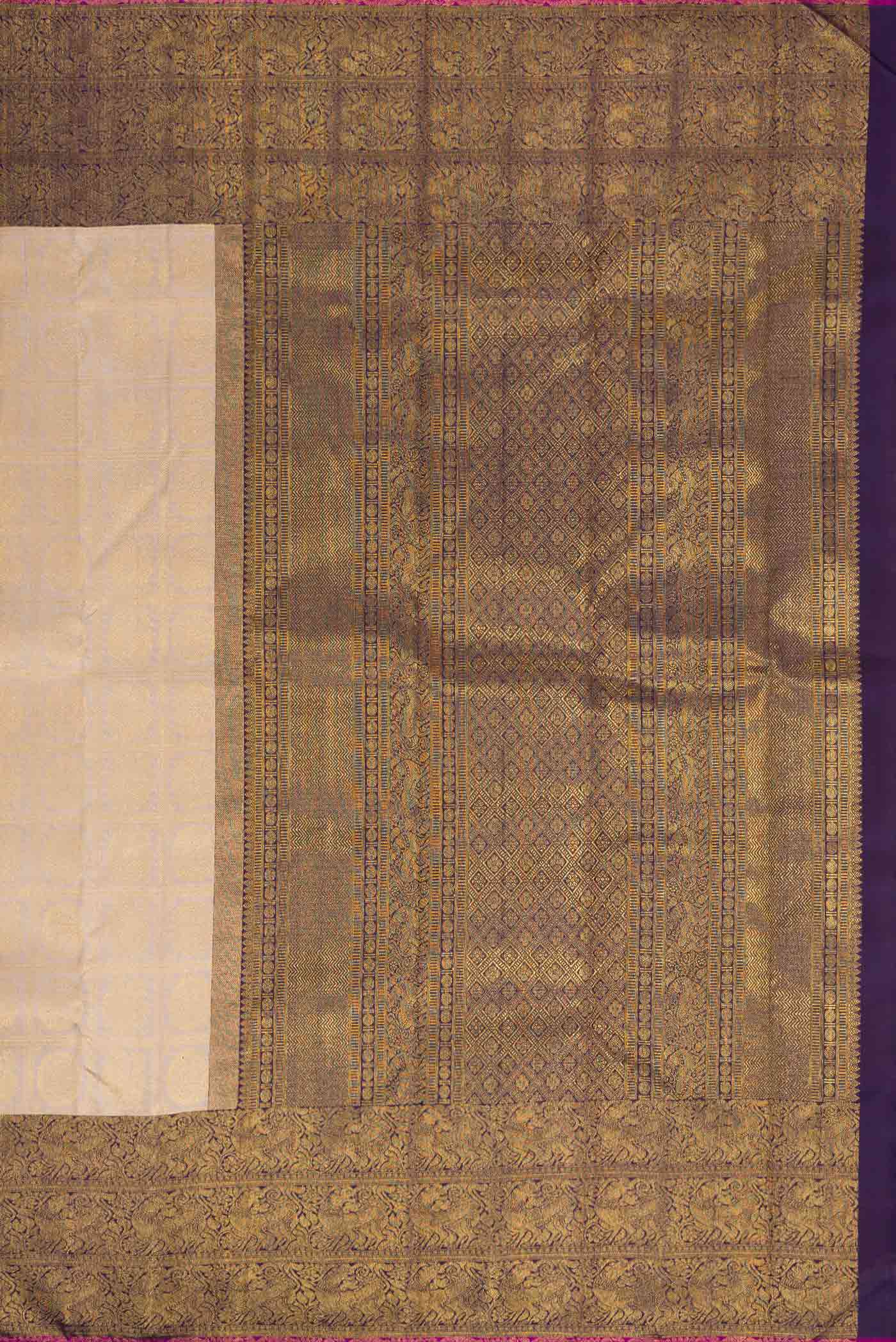 Pure Silk Pure Zari Beige Dual Tone Kanjivaram Saree - Image 7