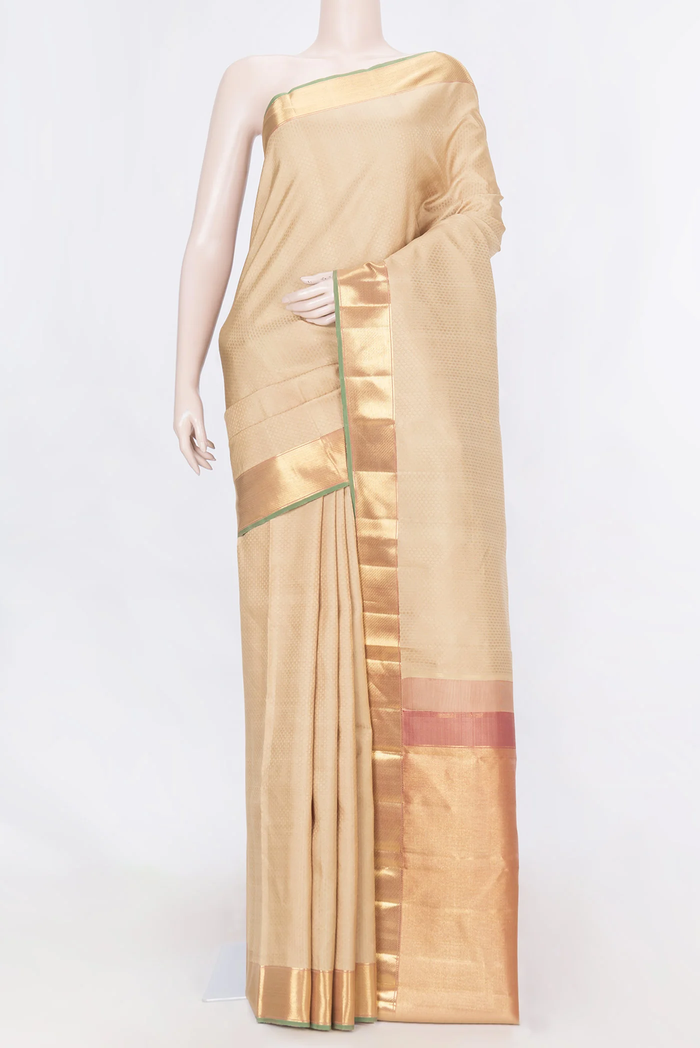 Pure Silk Pure Zari Beige Dual Tone Kanchipuram Saree