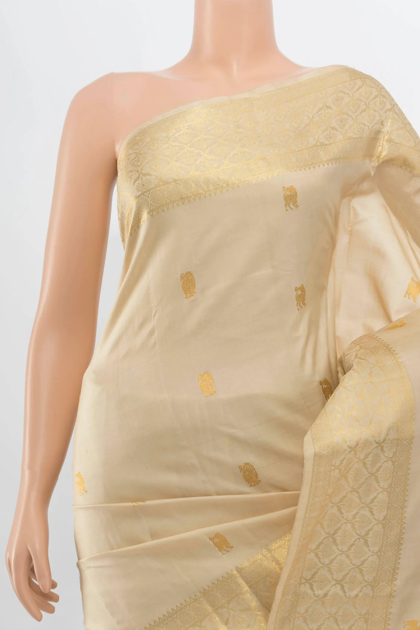 Beige Kanjivaram Silk Saree - Image 2