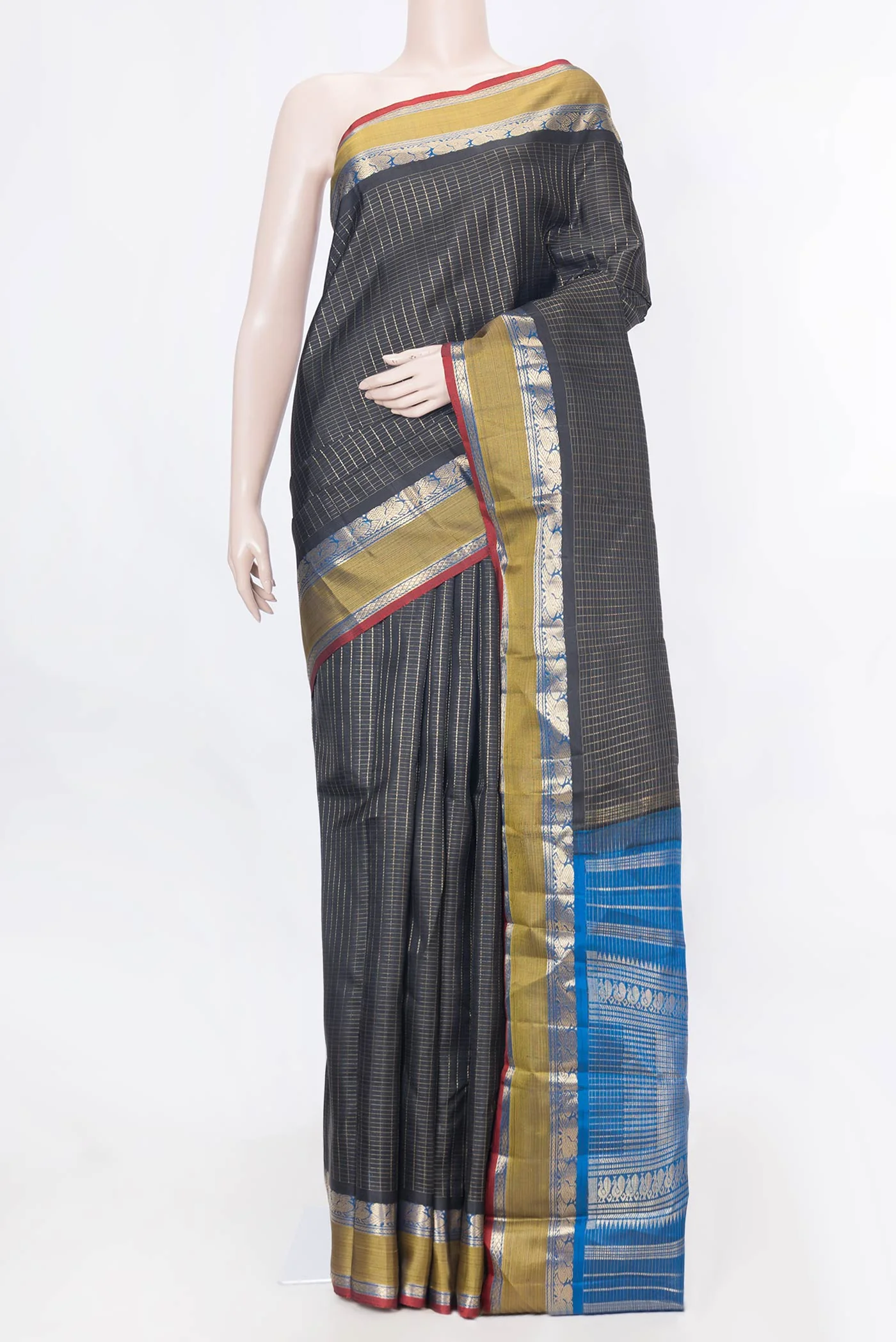 Pure Silk Pure Zari Black Dual Tone Kanchipuram Saree