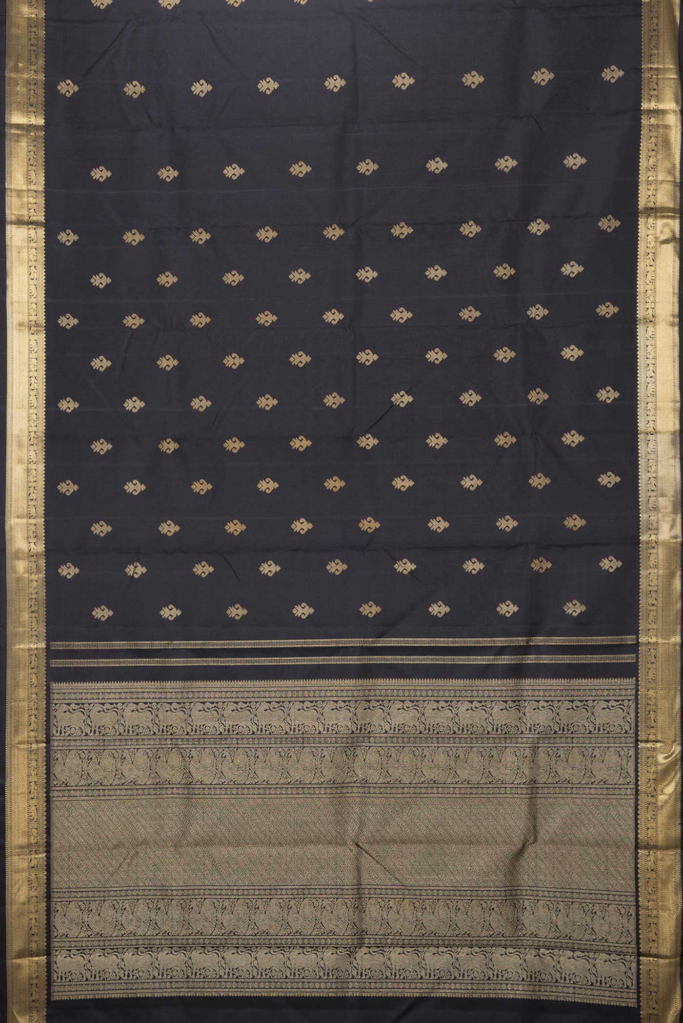 Pure Silk Pure Zari Black Dual Tone Kanchipuram Saree - Image 6