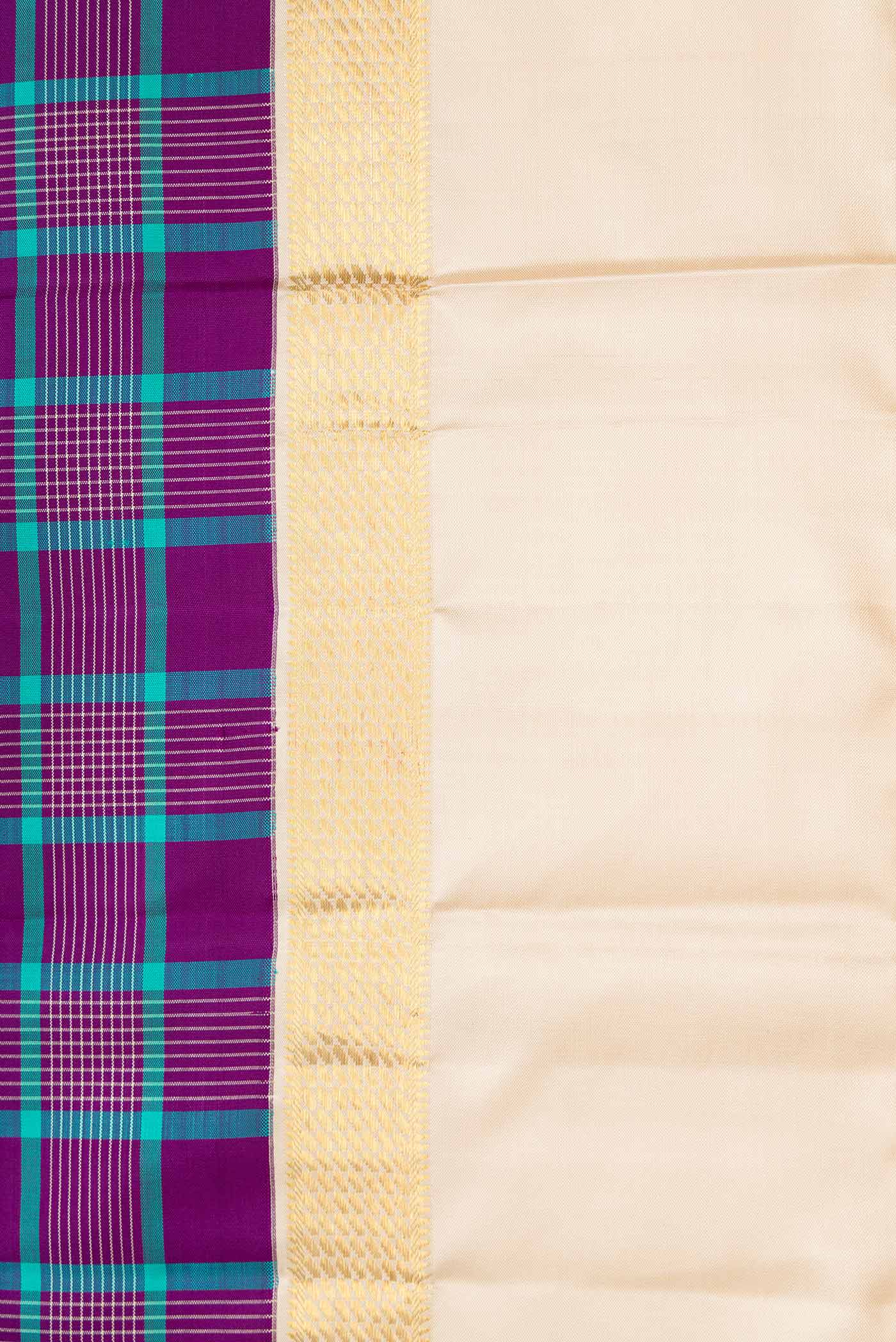 Pure Silk Pure Zari Blue Dual Tone Kanjivaram Saree - Image 3