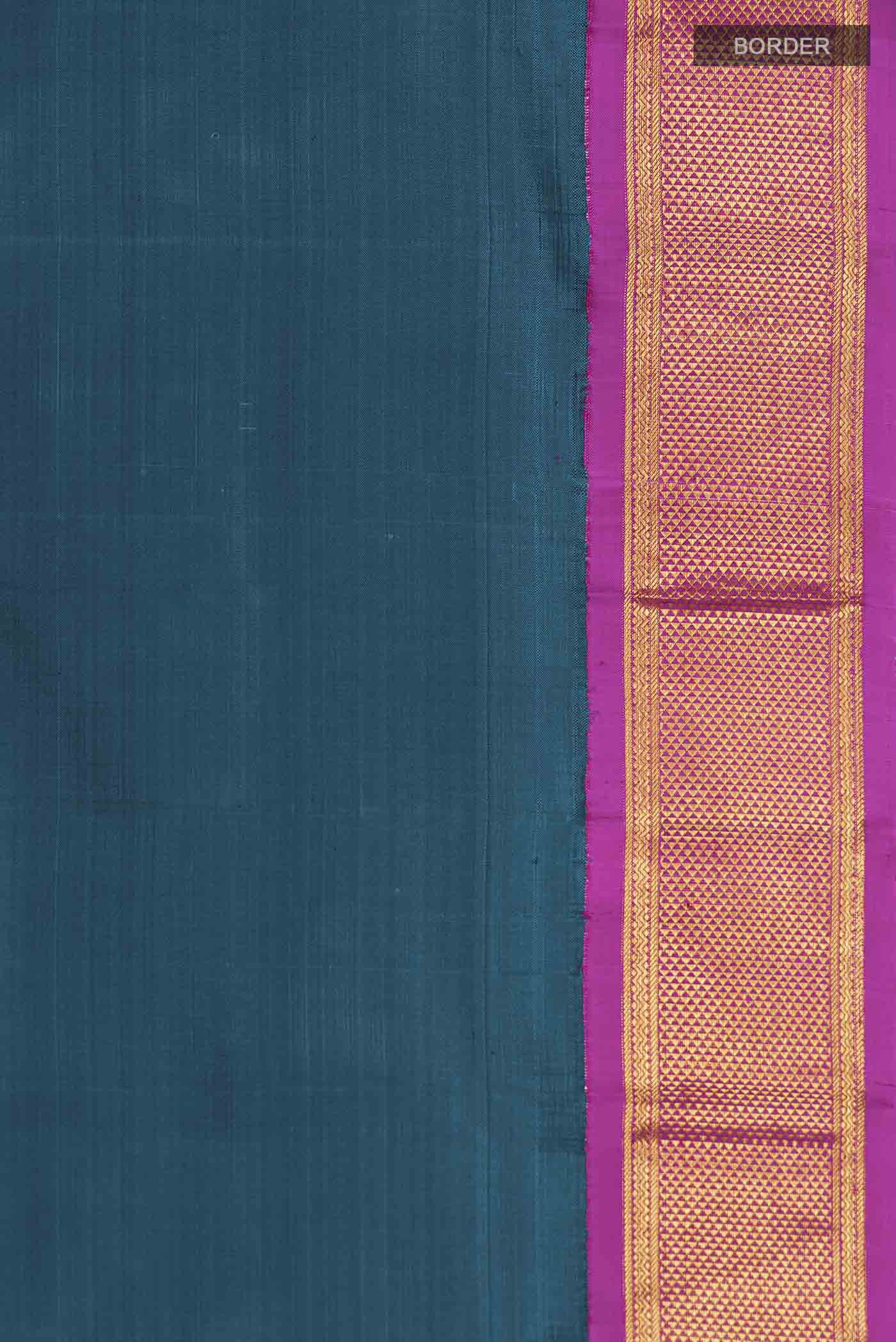 Pure Silk Pure Zari Blue Kanjivaram Saree - Image 3