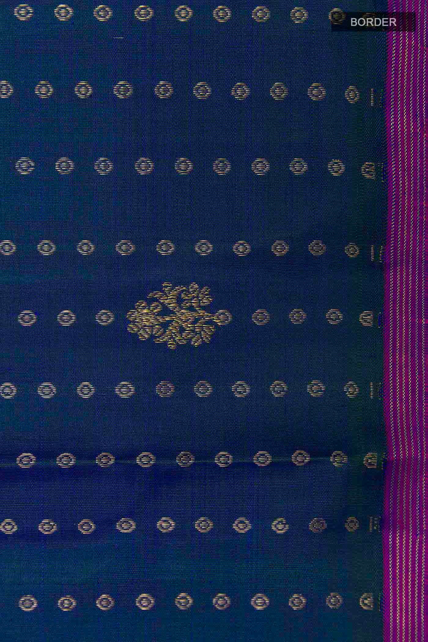 Pure Silk Pure Zari Blue Kanjivaram Saree - Image 3