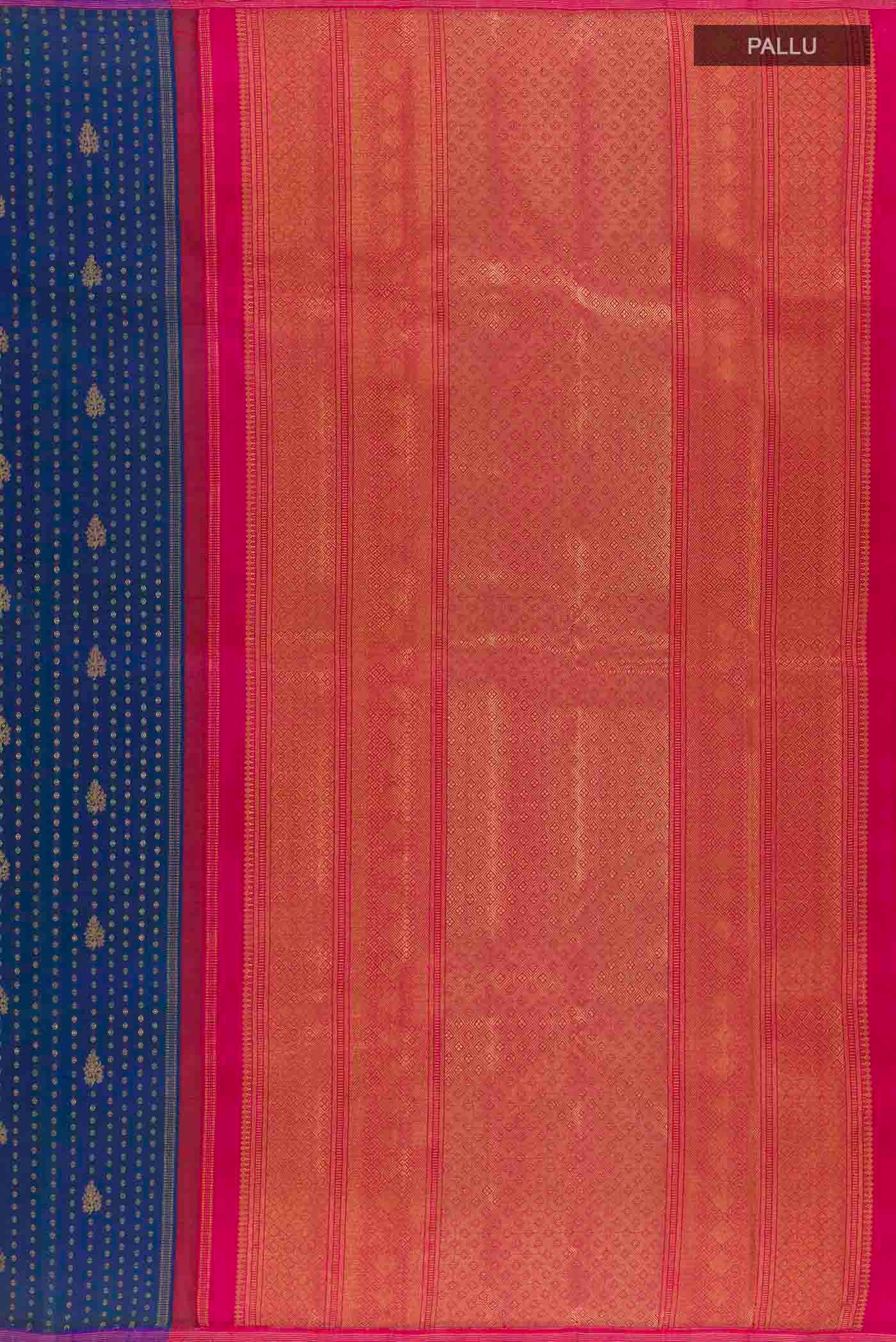 Pure Silk Pure Zari Blue Kanjivaram Saree - Image 7