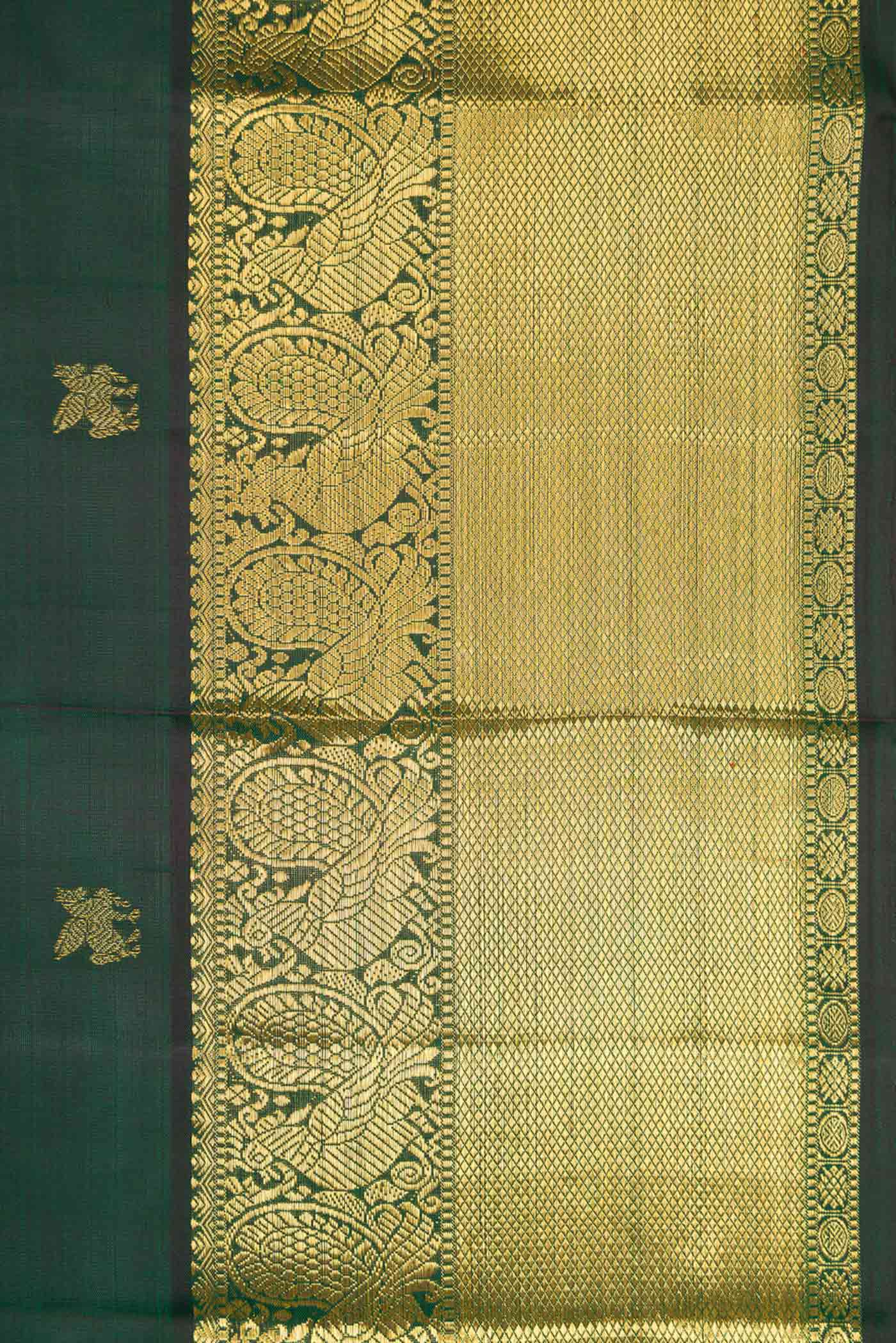 Pure Silk Pure Zari Bottle Green Dual Tone Kanjivaram Saree - Image 3