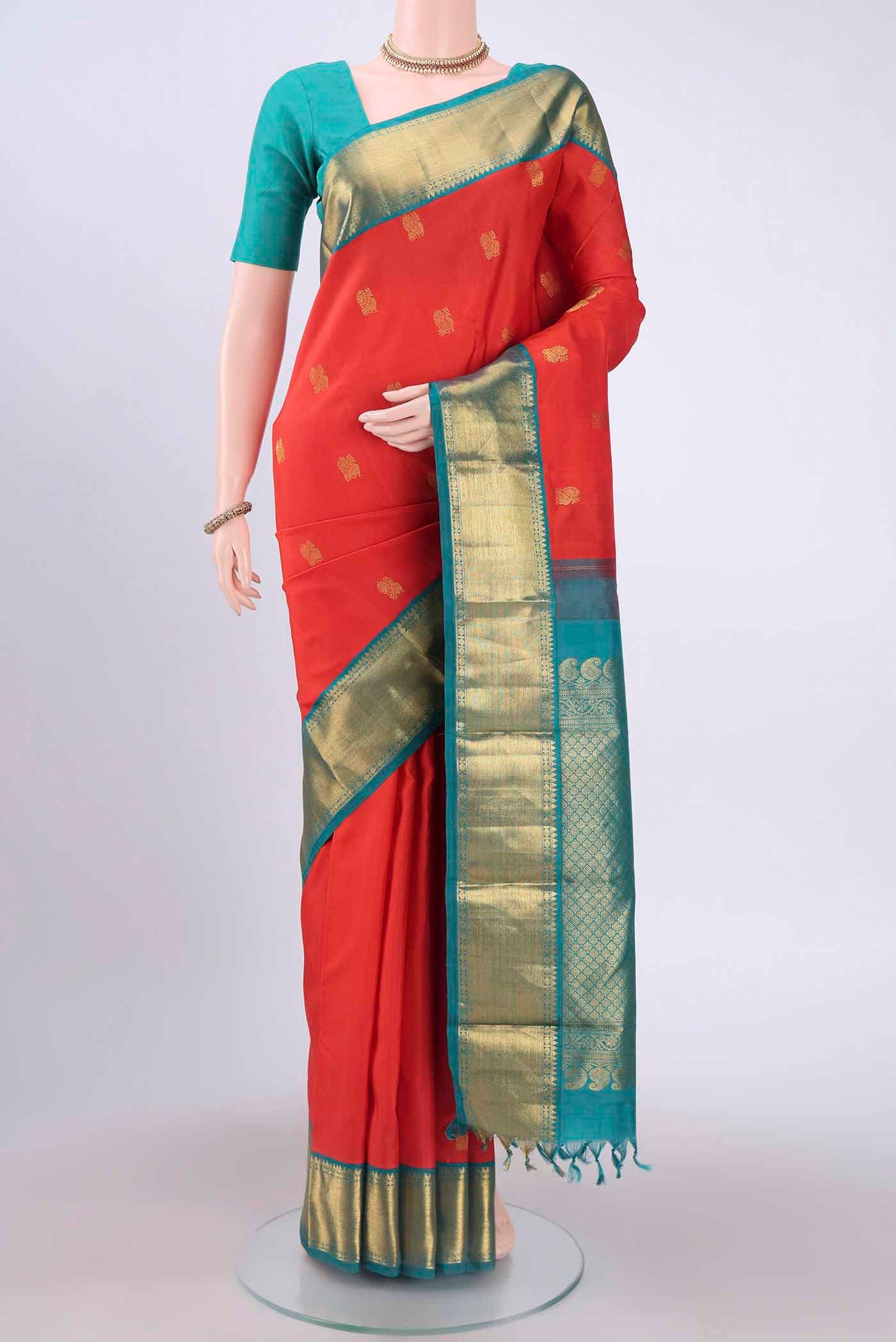 Pure Silk Pure Zari Brick Orange Kanjivaram Saree