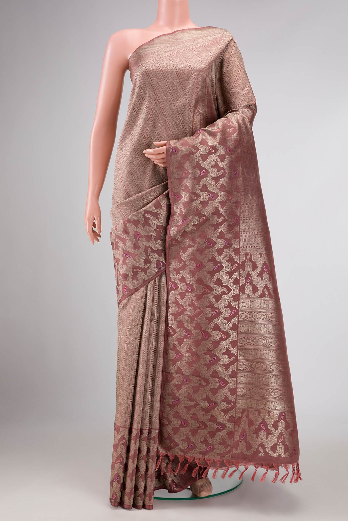 Pure Silk Pure Zari Brown Dual Tone Kanjivaram Saree