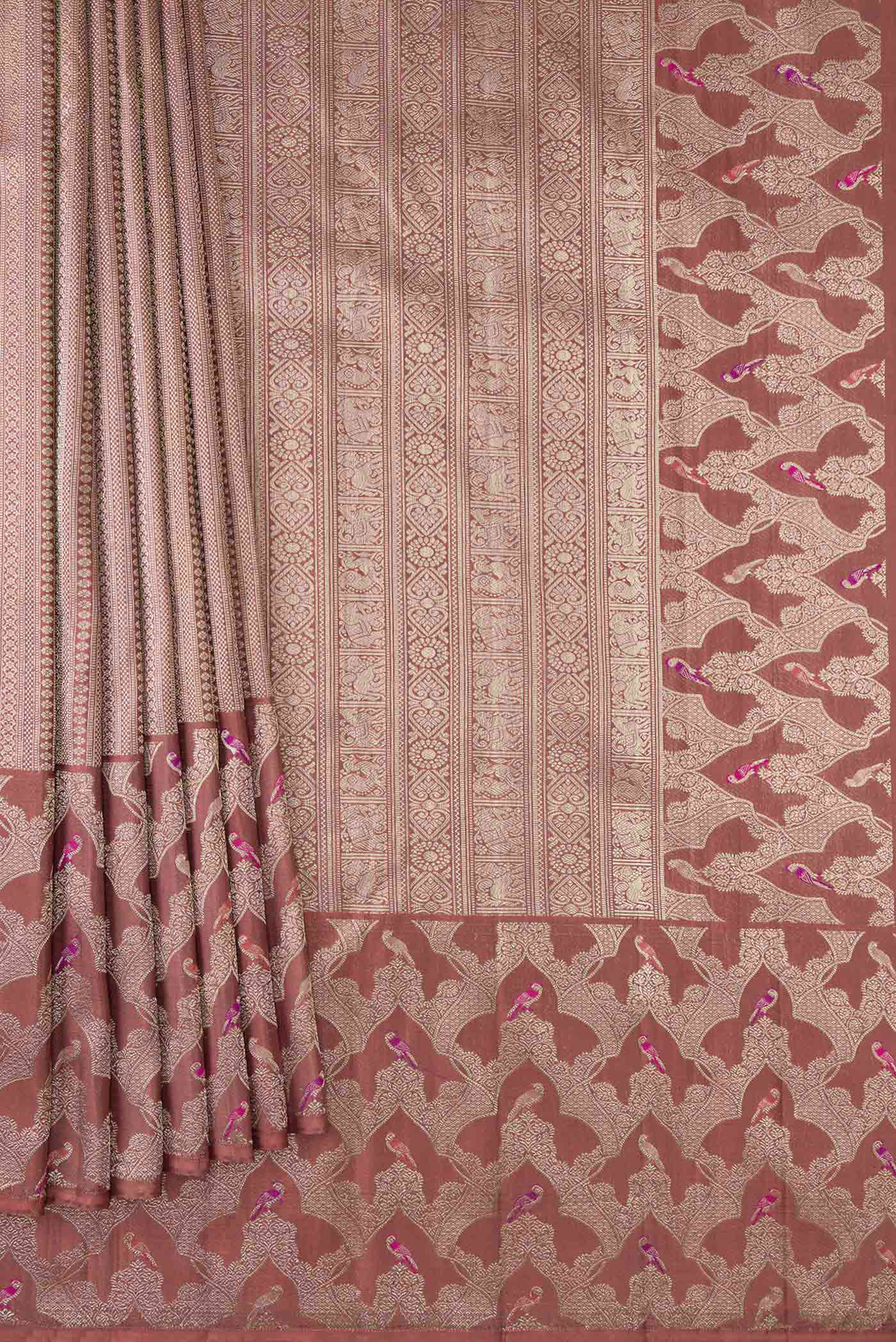 Pure Silk Pure Zari Brown Dual Tone Kanjivaram Saree - Image 4