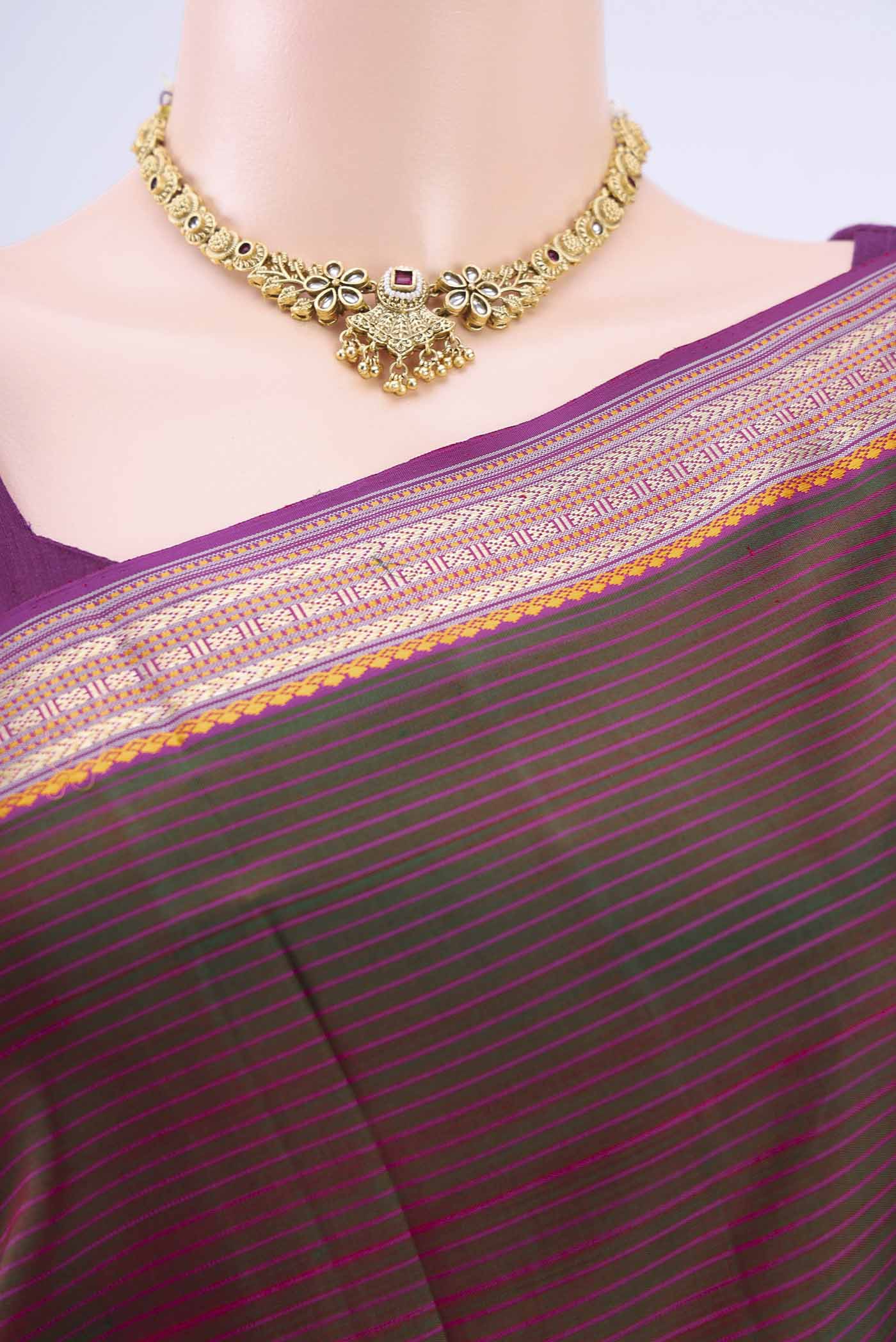 Pure Silk Pure Zari Brown Kanchipuram Saree - Image 2
