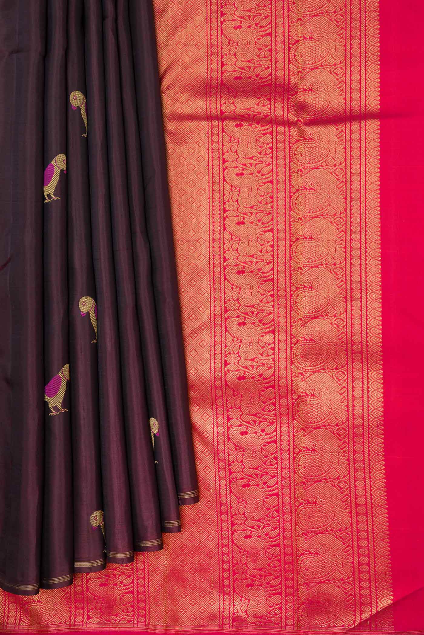 Pure Silk Pure Zari Coffee Brown Dual Tone Kanchipuram Saree - Image 4