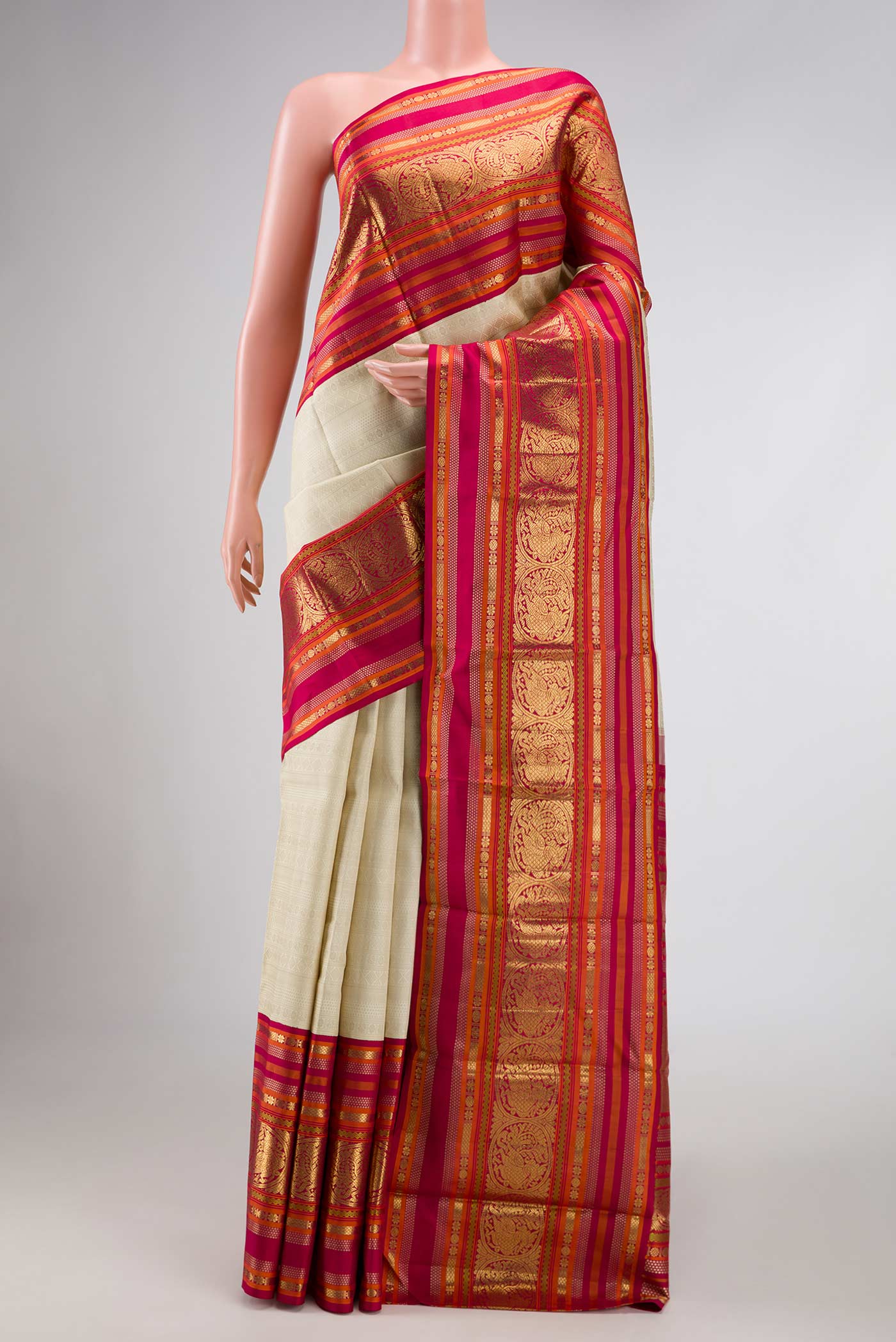 Pure Silk Pure Zari Dark Beige Dual Tone Kanjivaram Saree