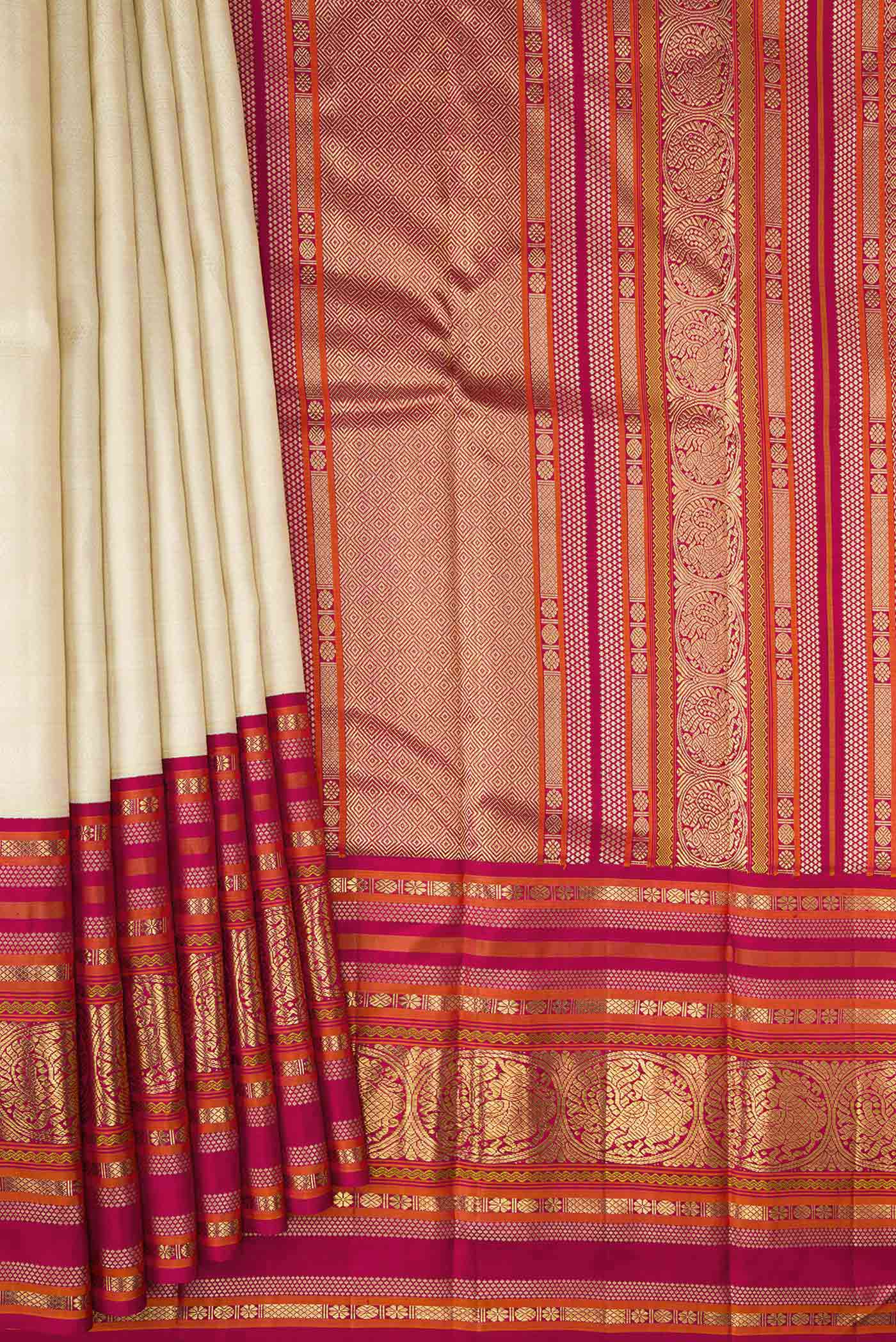Pure Silk Pure Zari Dark Beige Dual Tone Kanjivaram Saree - Image 4