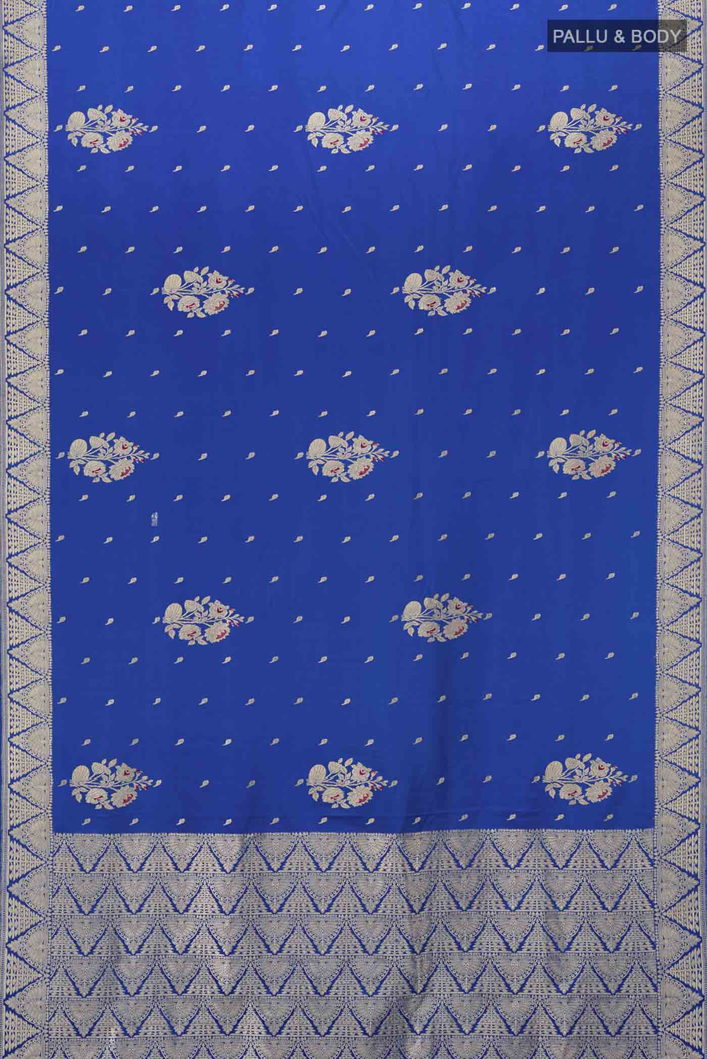 Pure Silk Pure Zari Dark Blue Banarasi Saree - Image 5