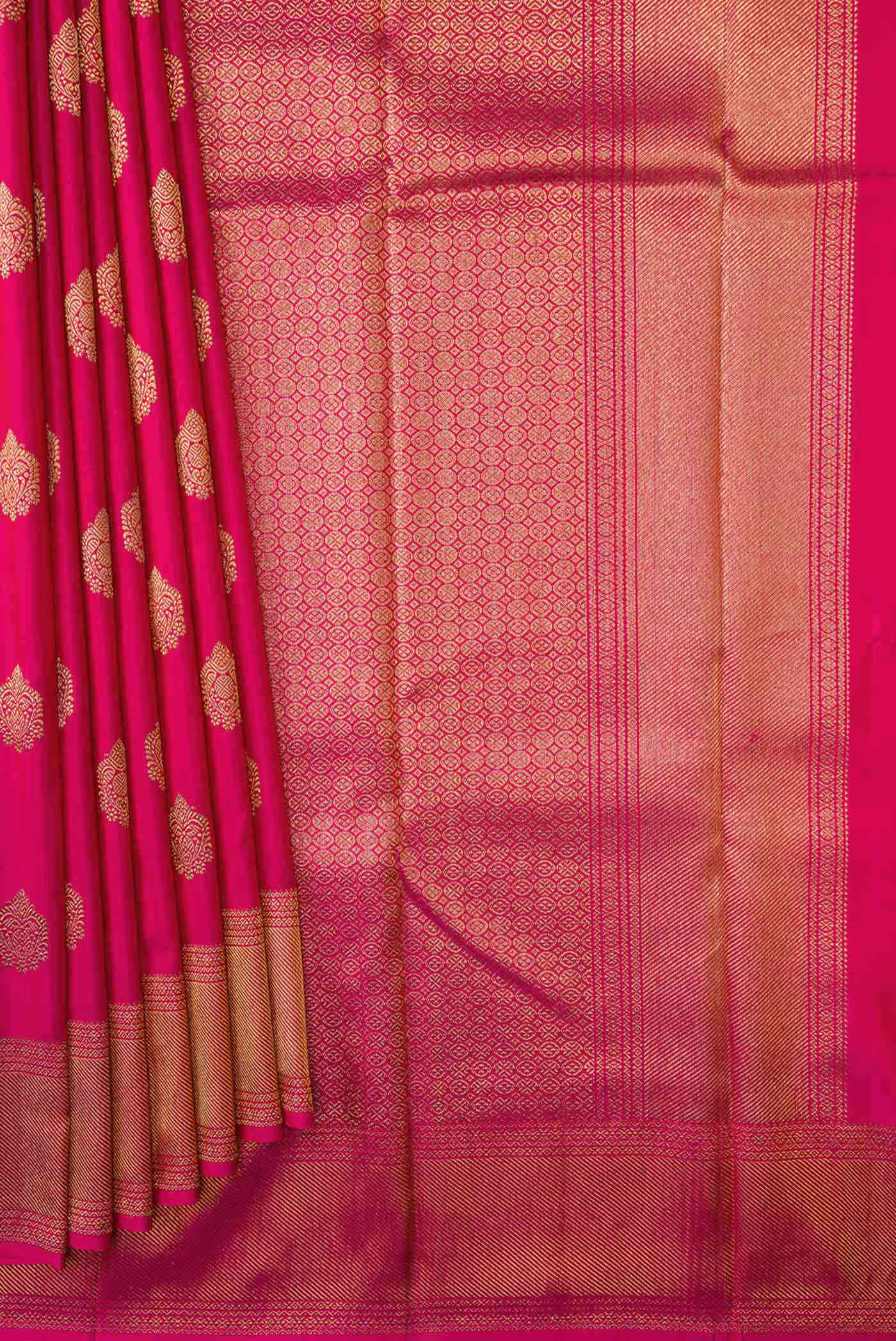 Pure Silk Pure Zari Dark Pink Dual Tone Kanjivaram Saree - Image 4