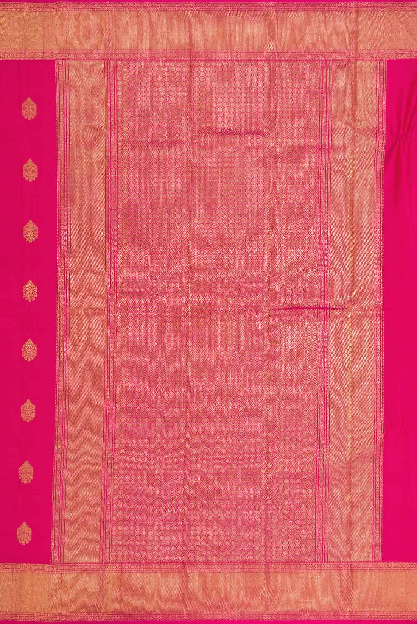 Pure Silk Pure Zari Dark Pink Dual Tone Kanjivaram Saree - Image 7