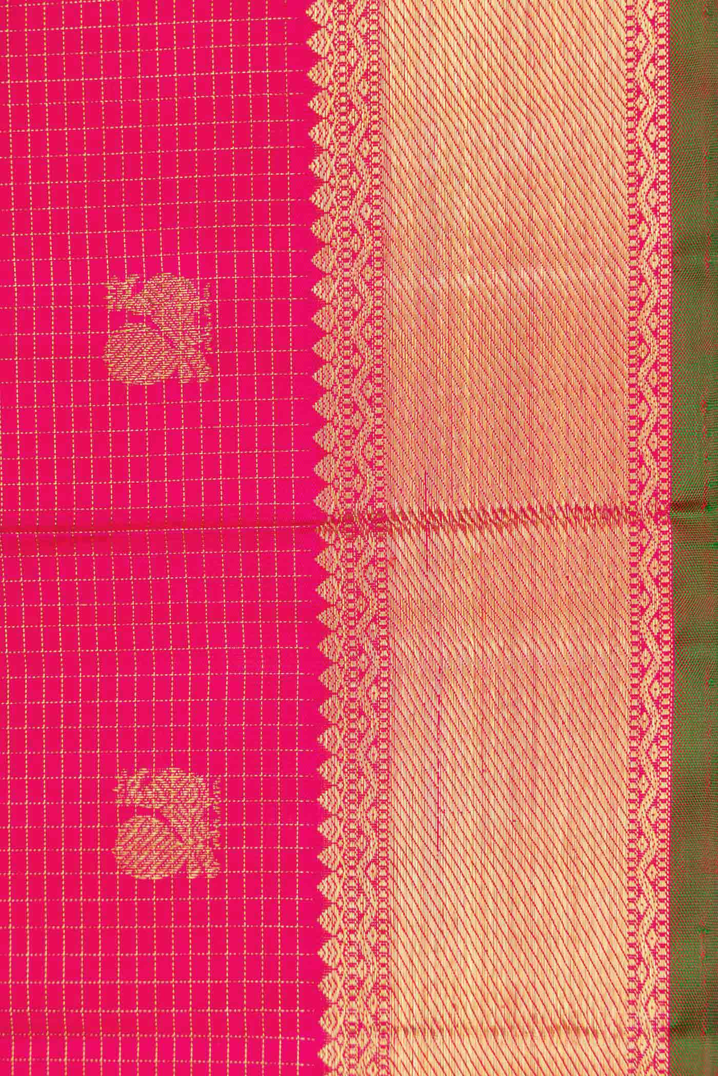 Pure Silk Pure Zari Dark Pink Dual Tone Kanjivaram Saree - Image 3