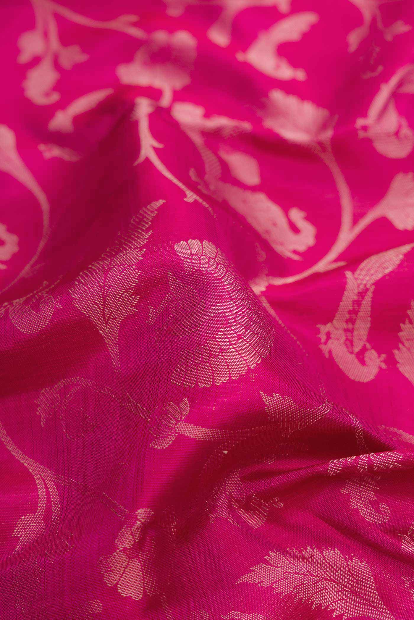 Pure Silk Pure Zari Dark Pink Dual Tone Kanchipuram Saree - Image 2