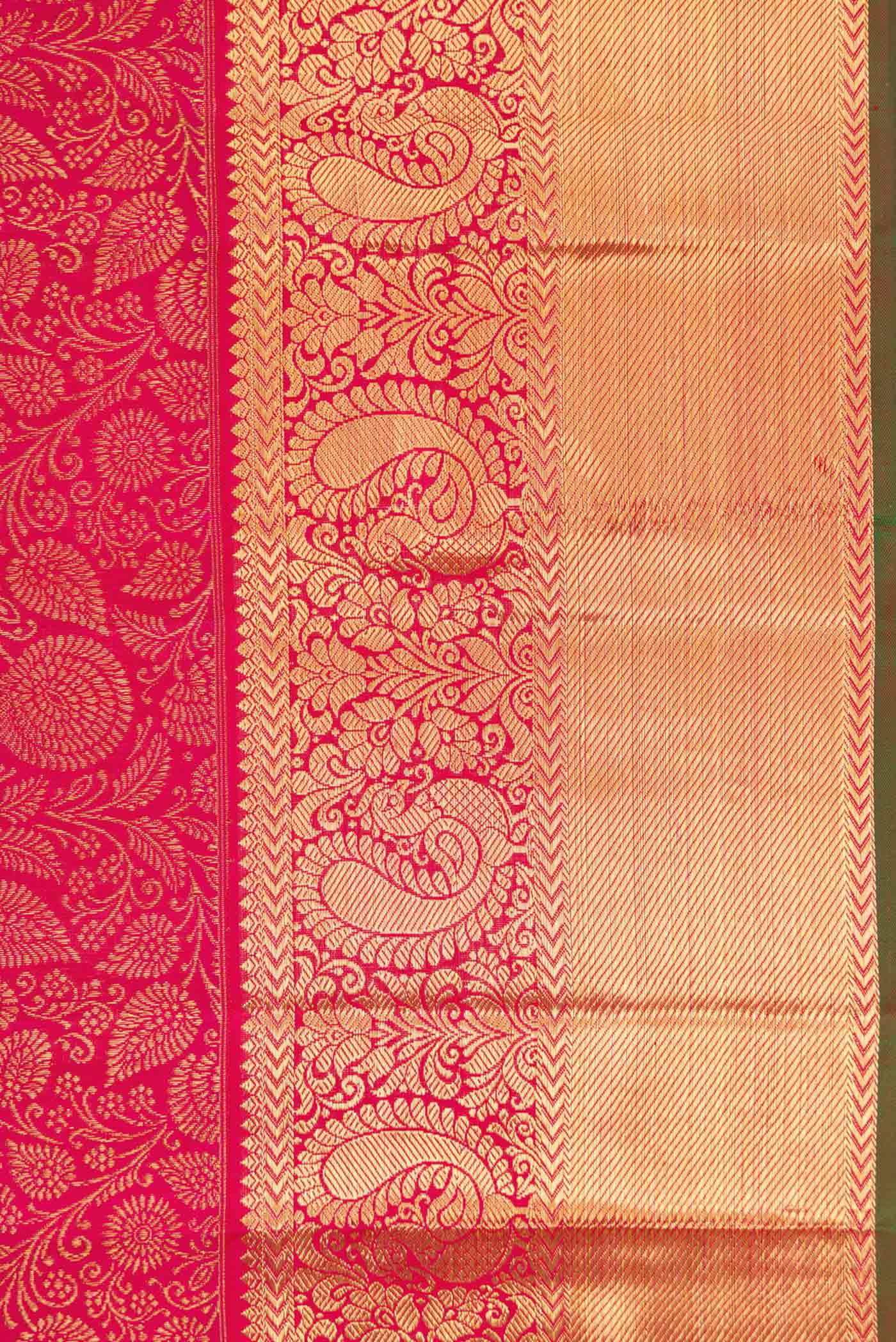 Pure Silk Pure Zari Dark Pink Dual Tone Kanjivaram Saree - Image 3