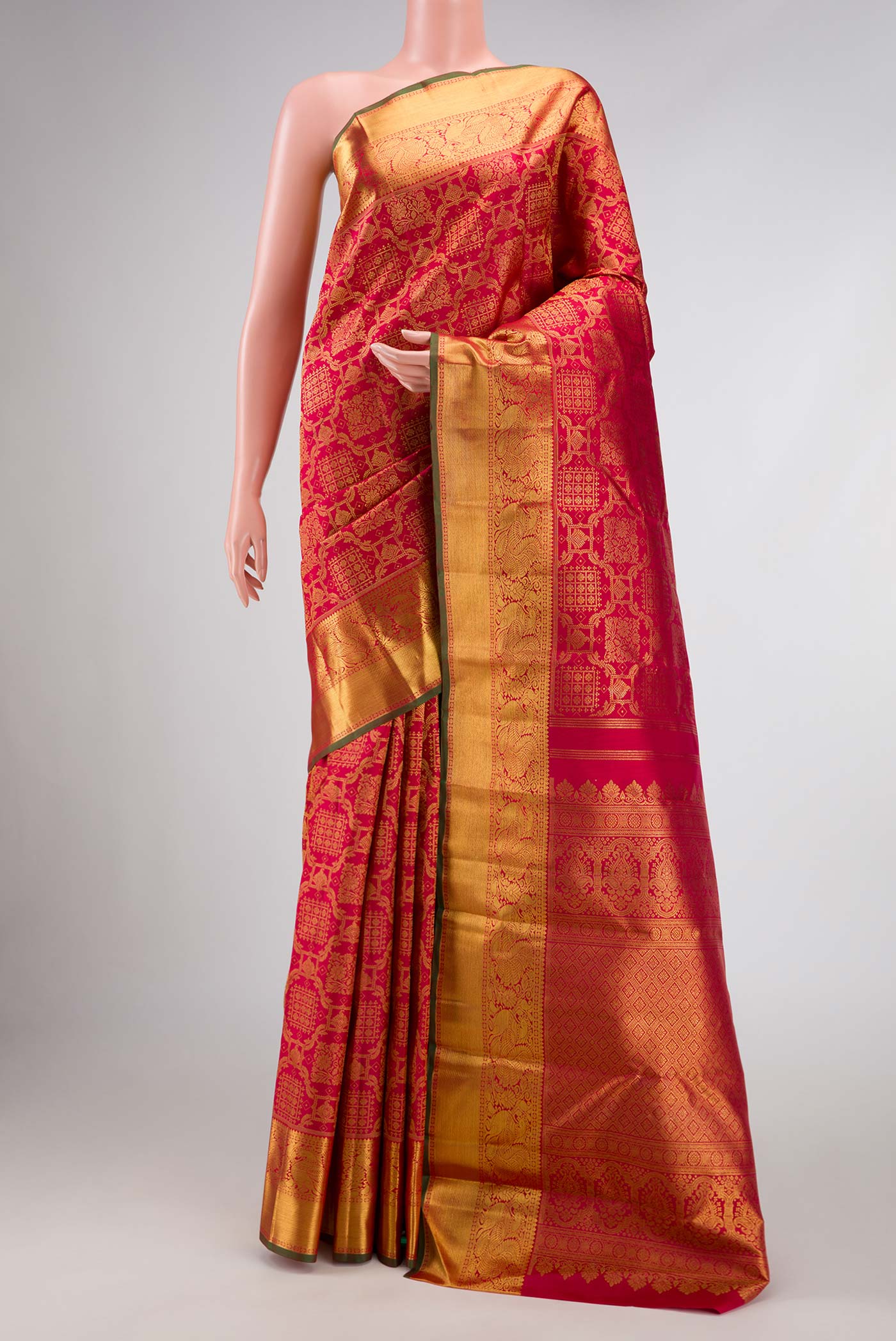 Pure Silk Pure Zari Dark Pink Dual Tone Kanjivaram Saree