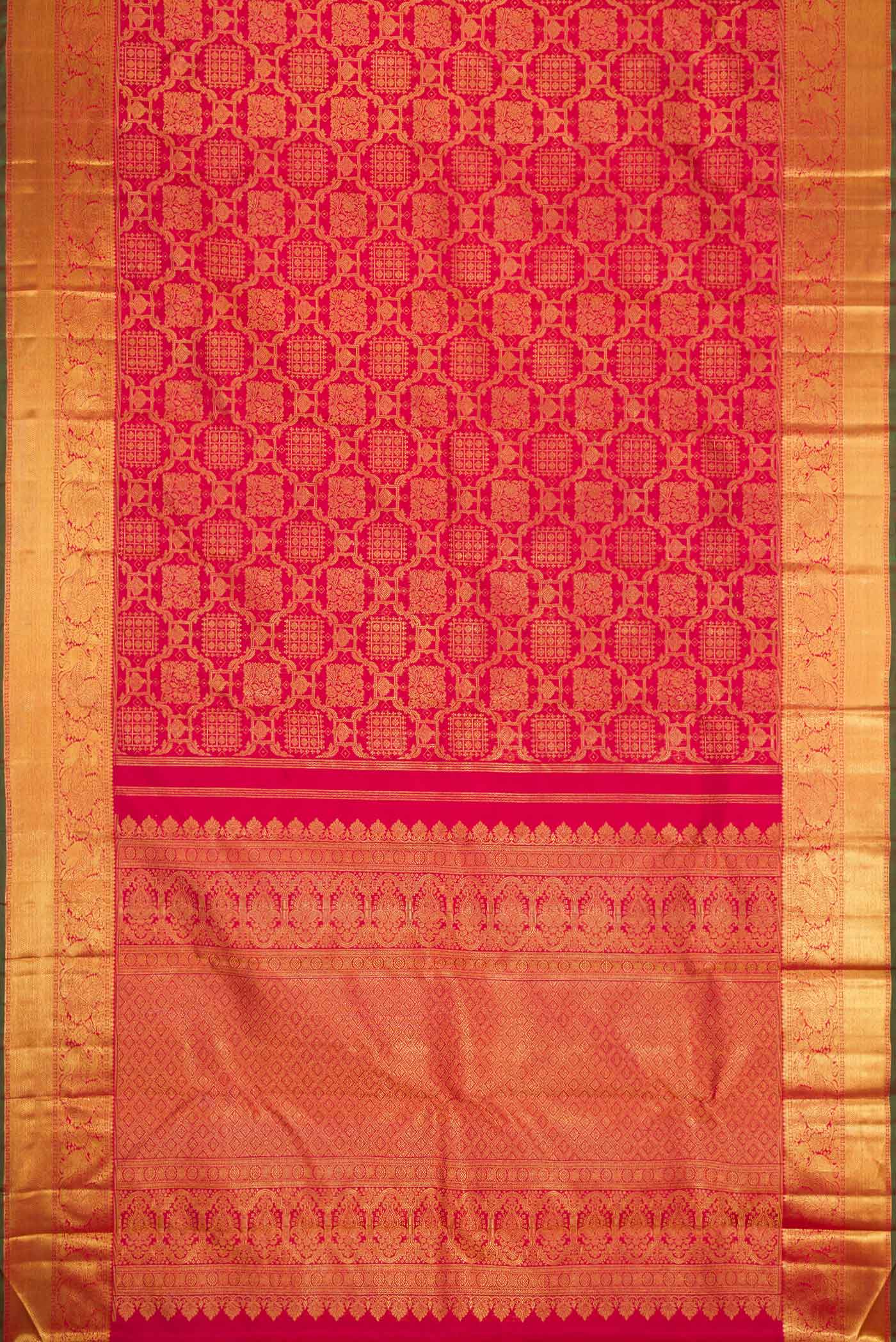 Pure Silk Pure Zari Dark Pink Dual Tone Kanjivaram Saree - Image 6