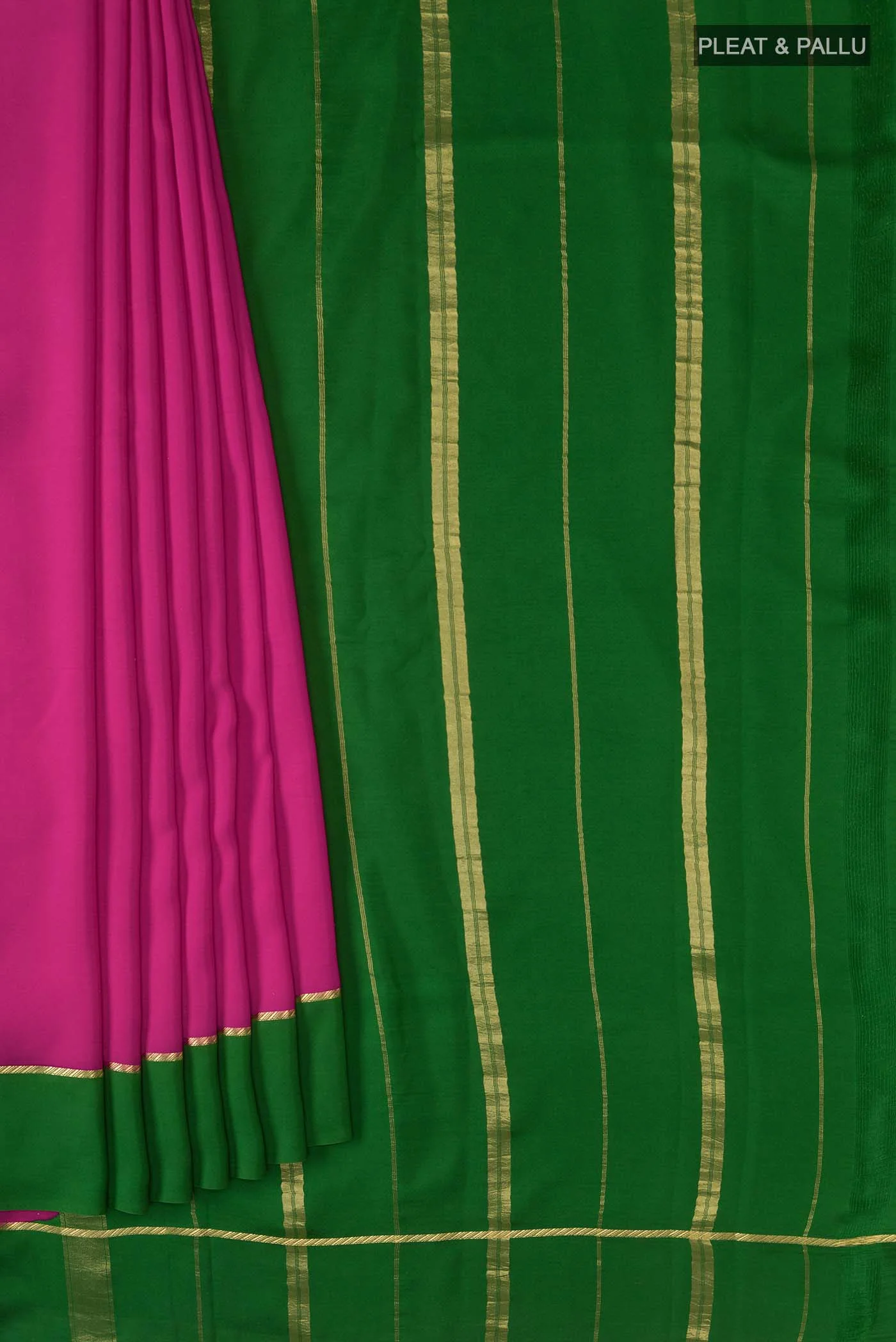 Pure Silk Pure Zari Dark Pink Mysore Crepe Saree - Image 4