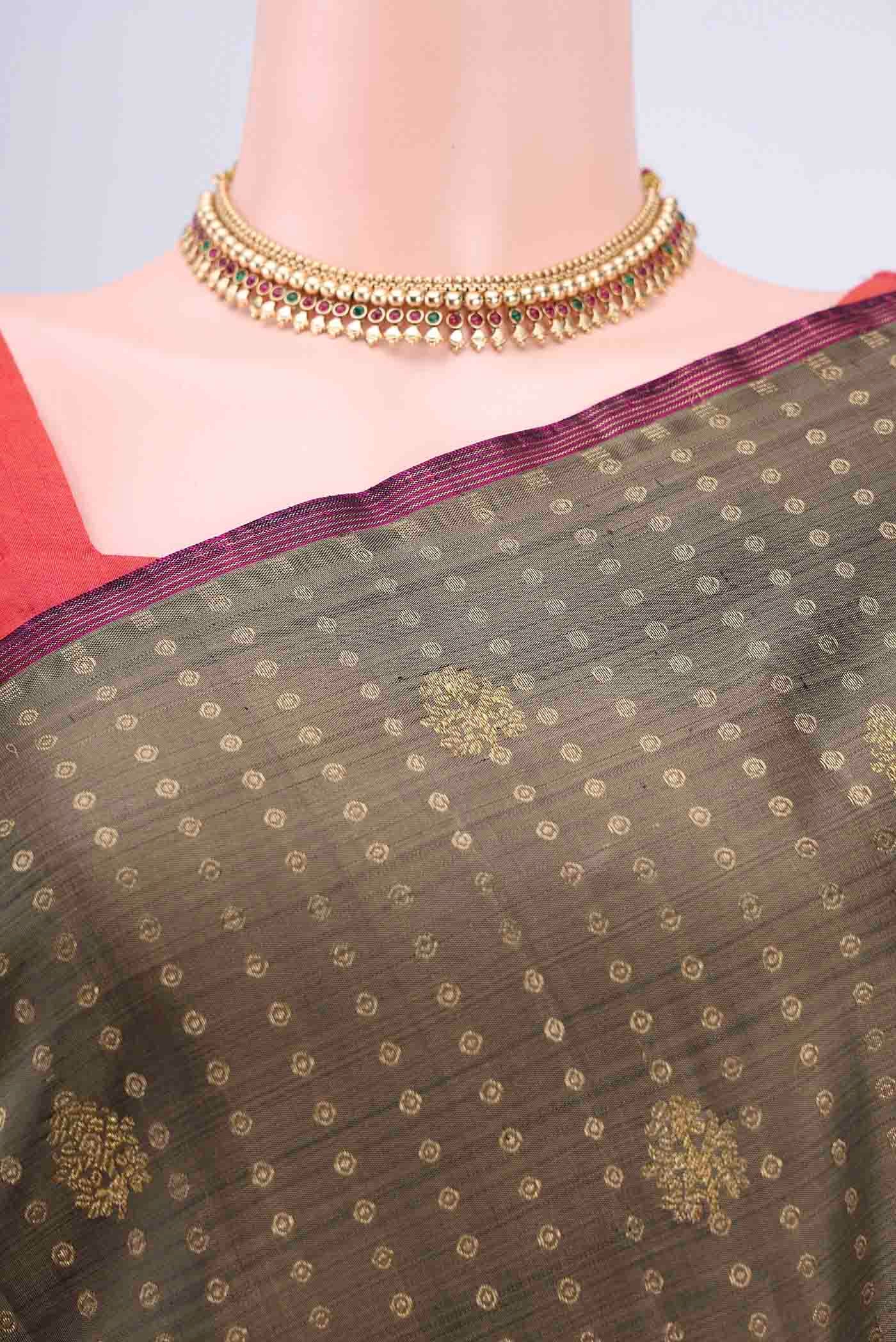 Pure Silk Pure Zari Brown Kanjivaram Saree - Image 2