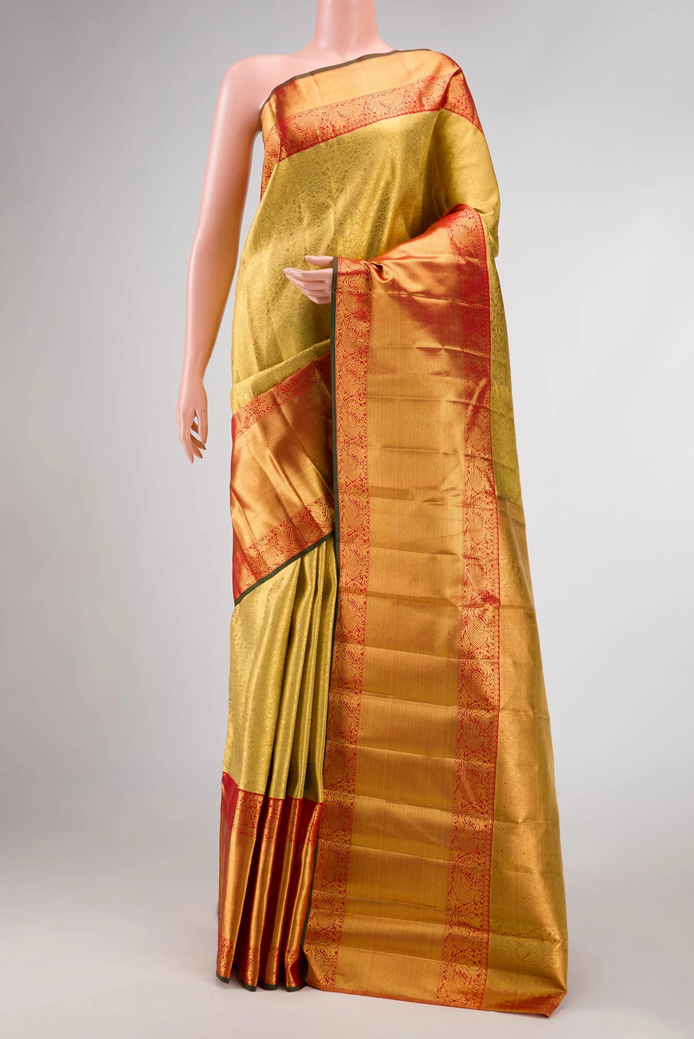 Pure Silk Pure Zari Gold Dual Tone Kanjivaram Tissue Saree