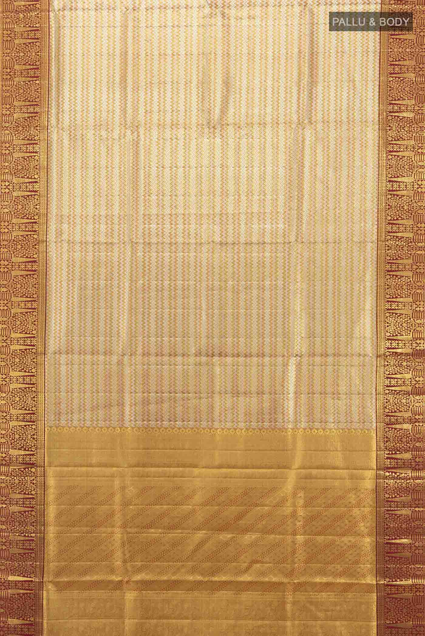 Pure Silk Pure Zari Golden Kanjivaram Saree - Image 5