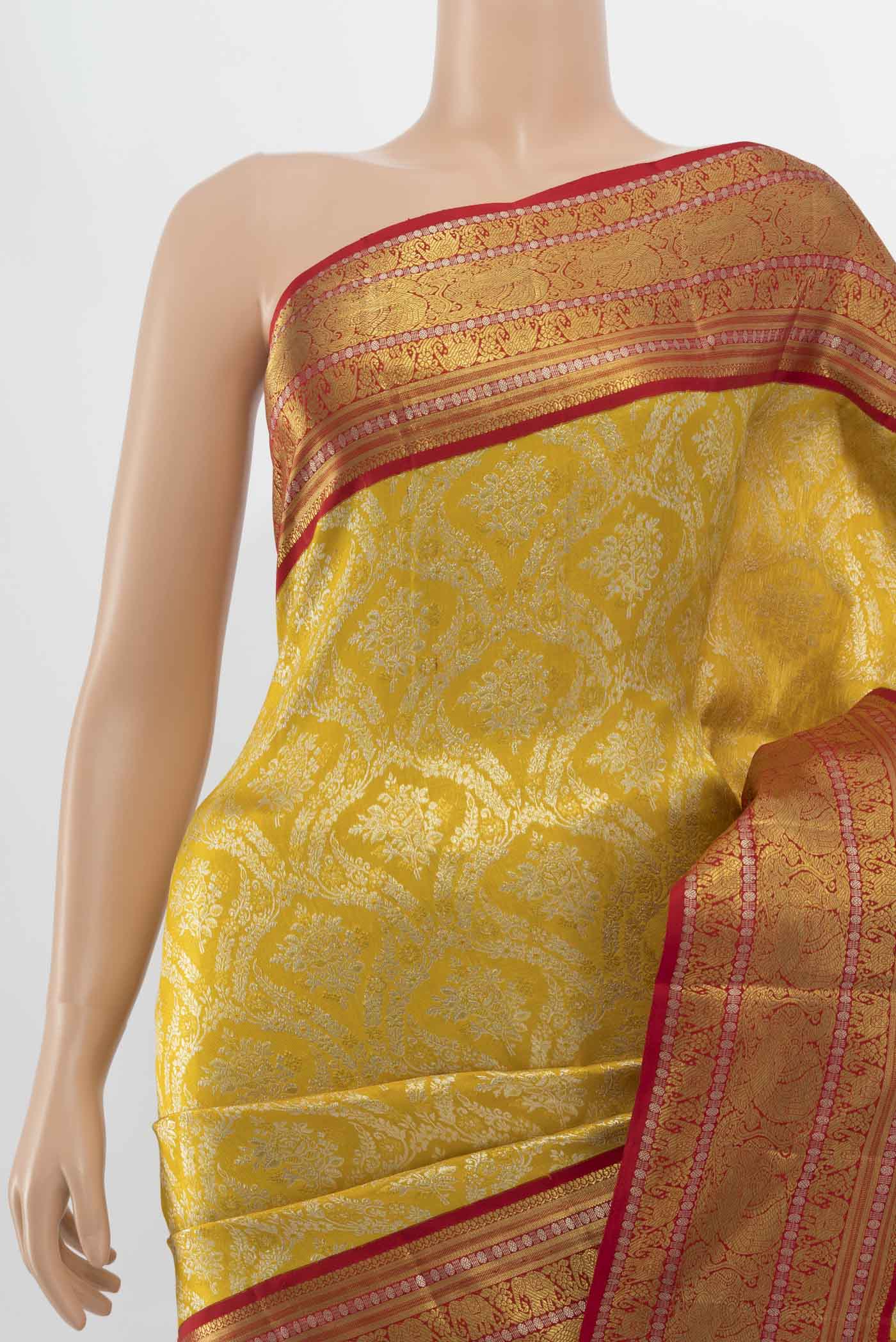Yellow Kanjivaram Tissue Silk Saree - Image 2