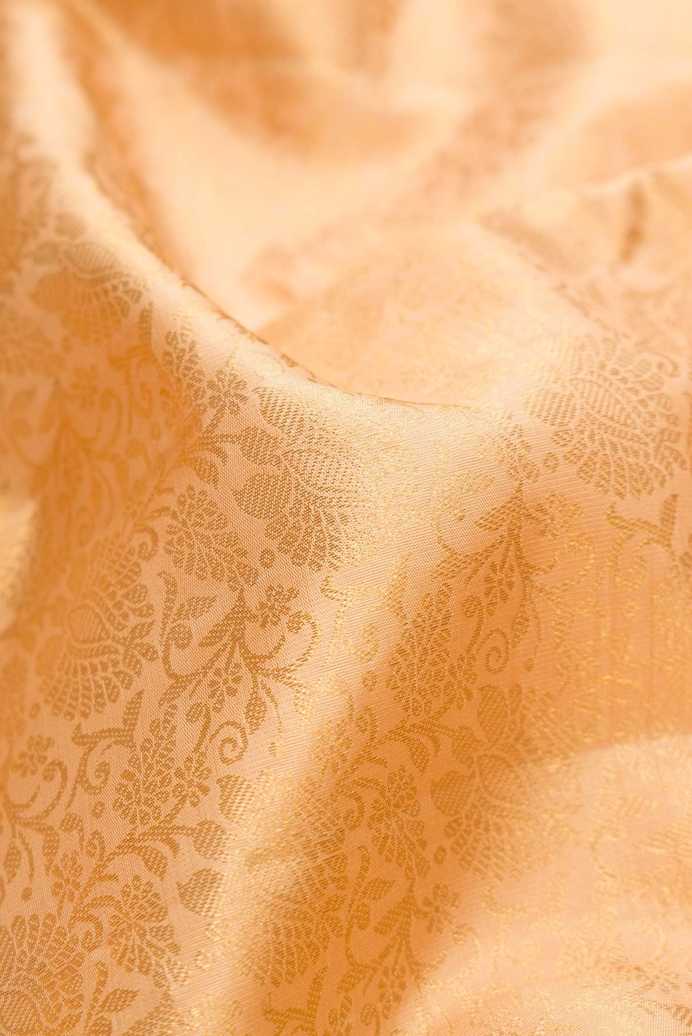 Pure Silk Pure Zari Golden Peach Dual Tone Kanjivaram Saree - Image 2