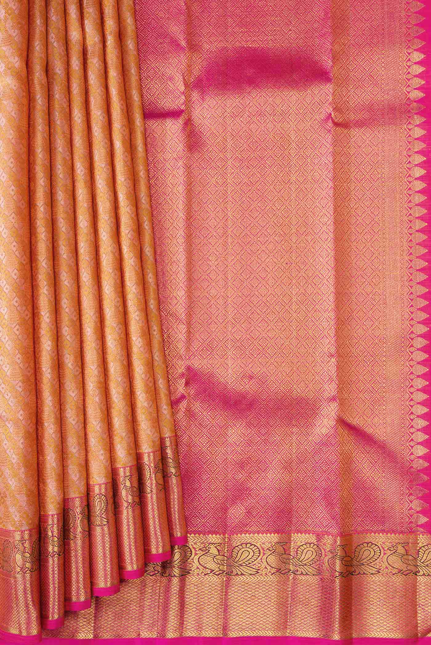 Pure Silk Pure Zari Peach Kanchipuram Saree - Image 4
