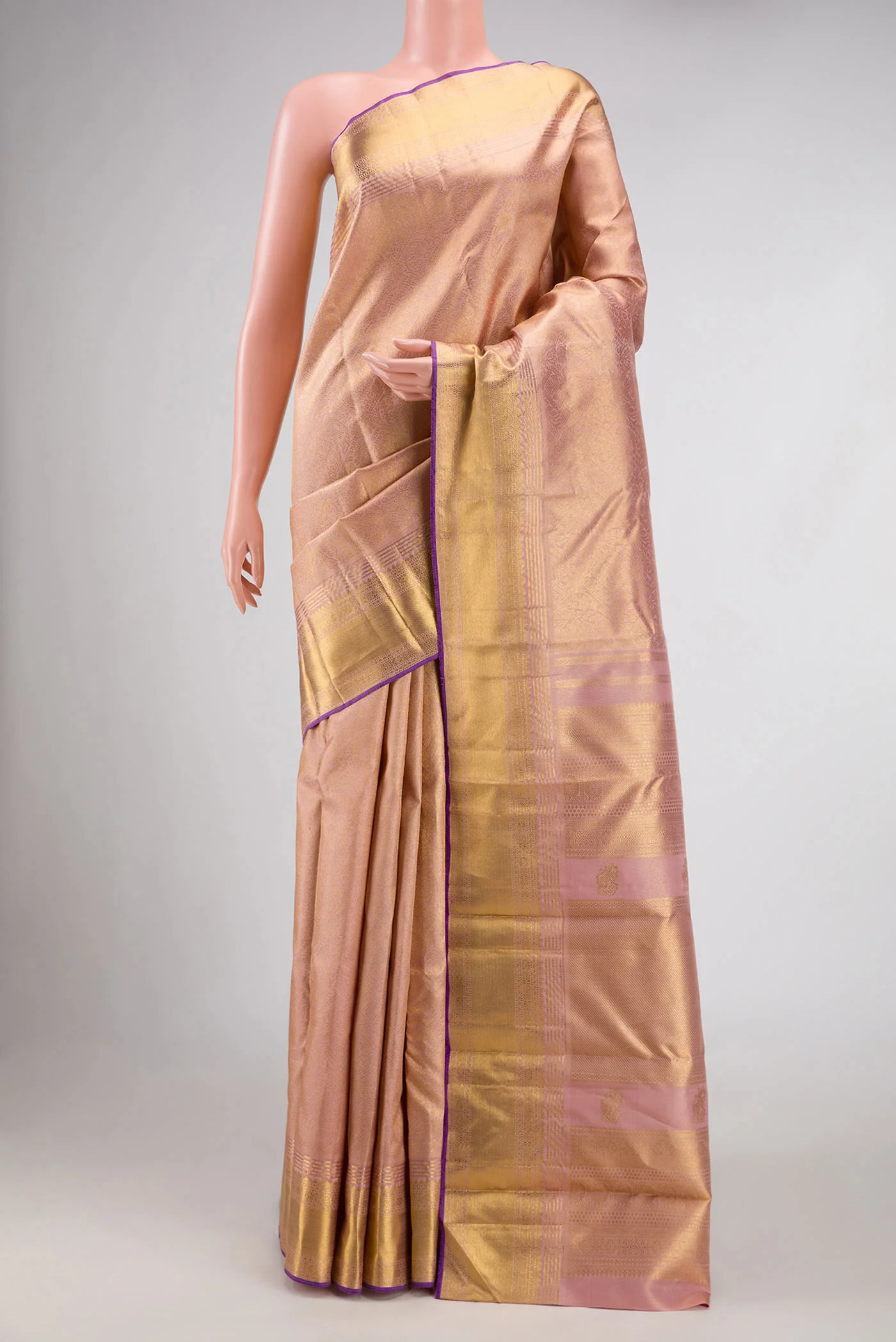 Pure Silk Pure Zari Rose Gold Kanjivaram Saree