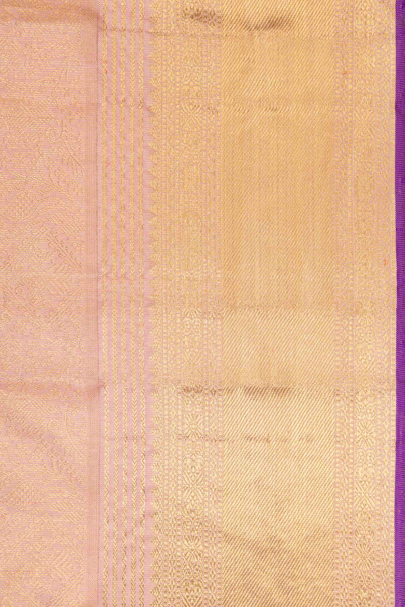 Pure Silk Pure Zari Rose Gold Kanjivaram Saree - Image 3