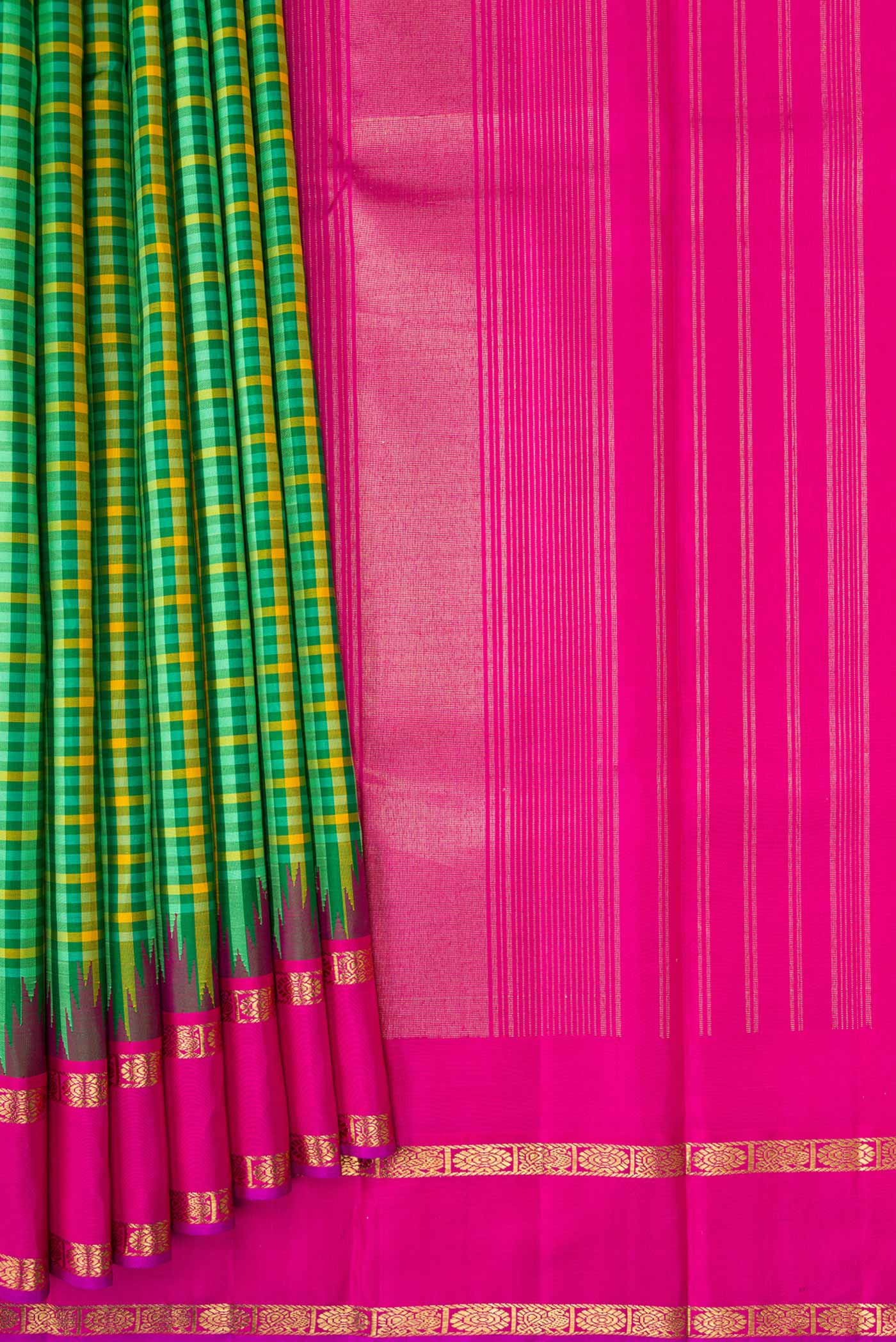 Pure Silk Pure Zari Green Kanjivaram Saree - Image 4