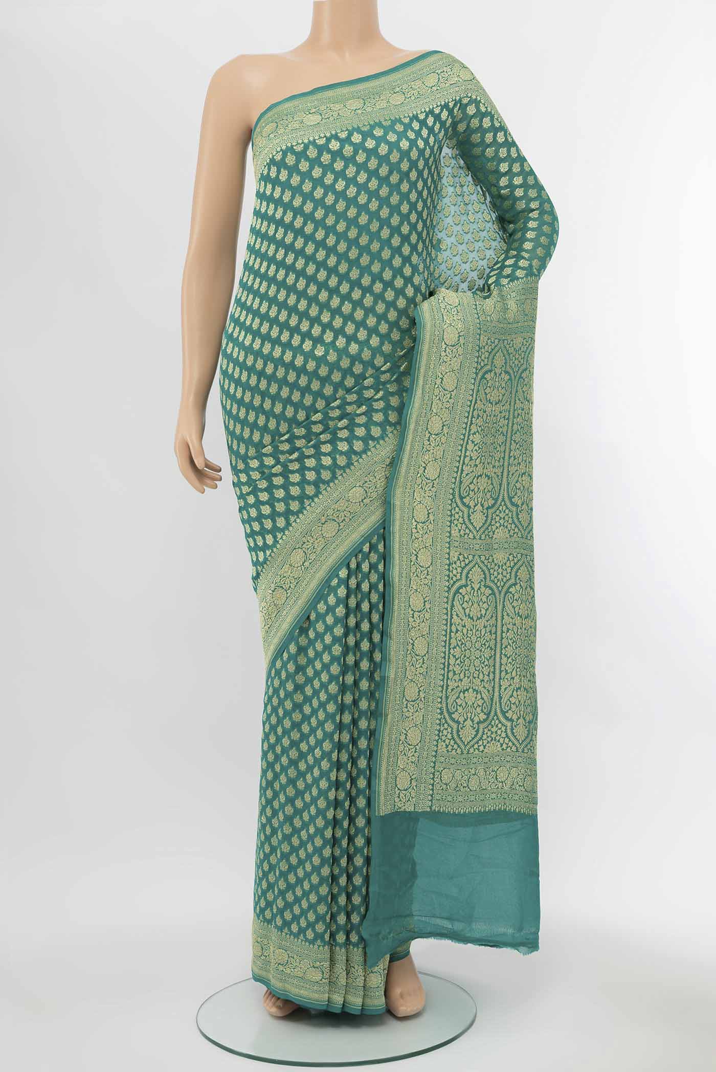 Pure Silk Pure Zari Green Banarasi Georgette Saree