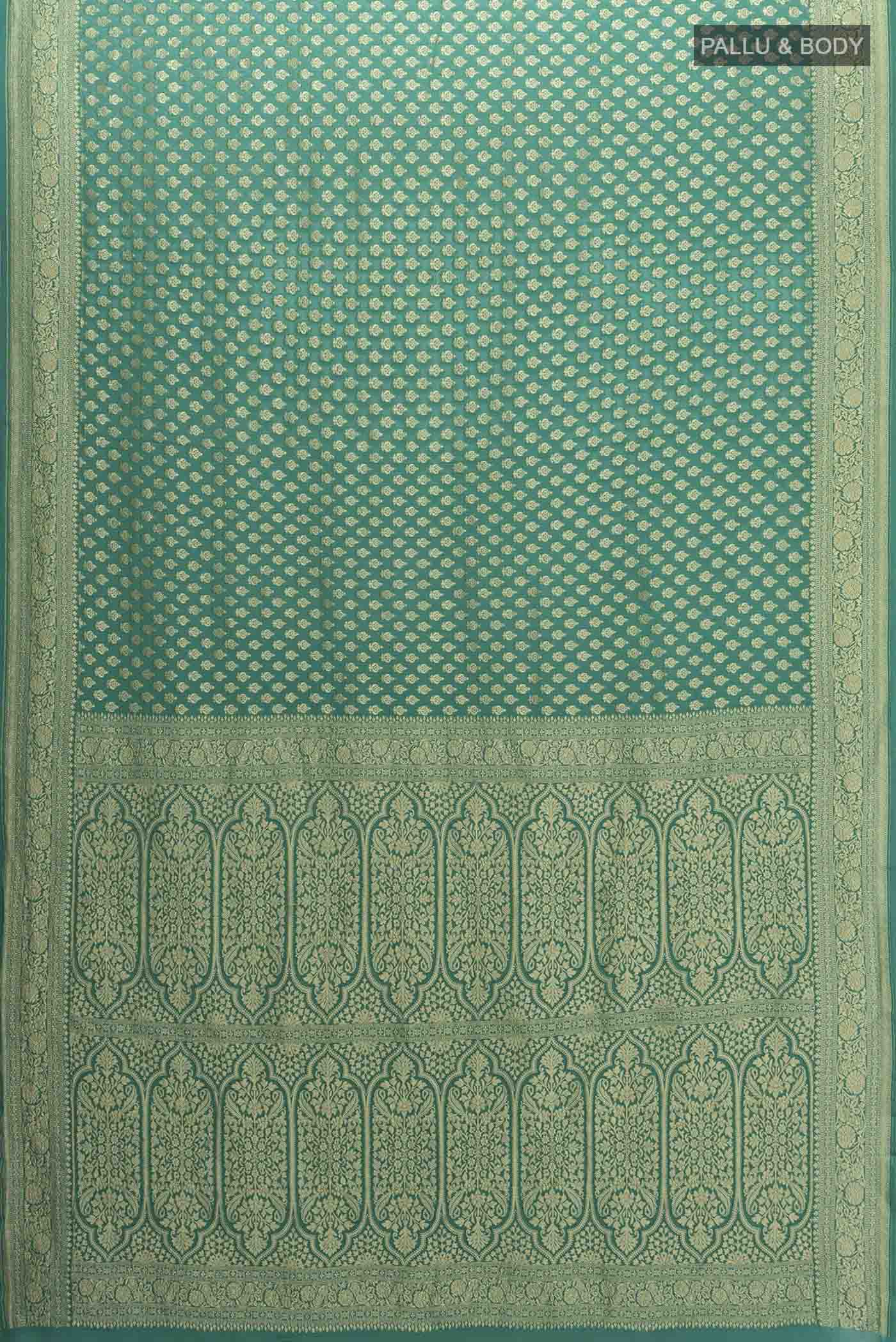 Pure Silk Pure Zari Green Banarasi Georgette Saree - Image 5