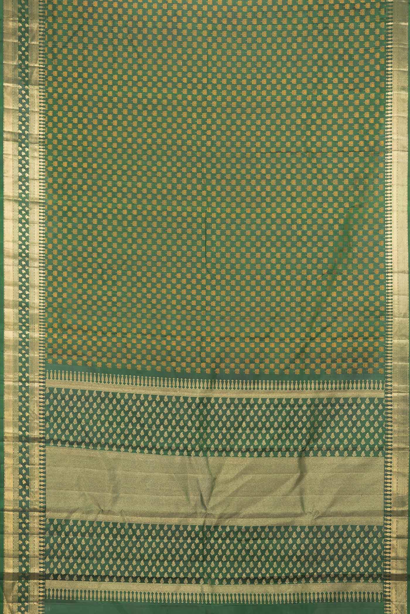 Pure Silk Pure Zari Green Dual Tone Kanchipuram Saree - Image 6